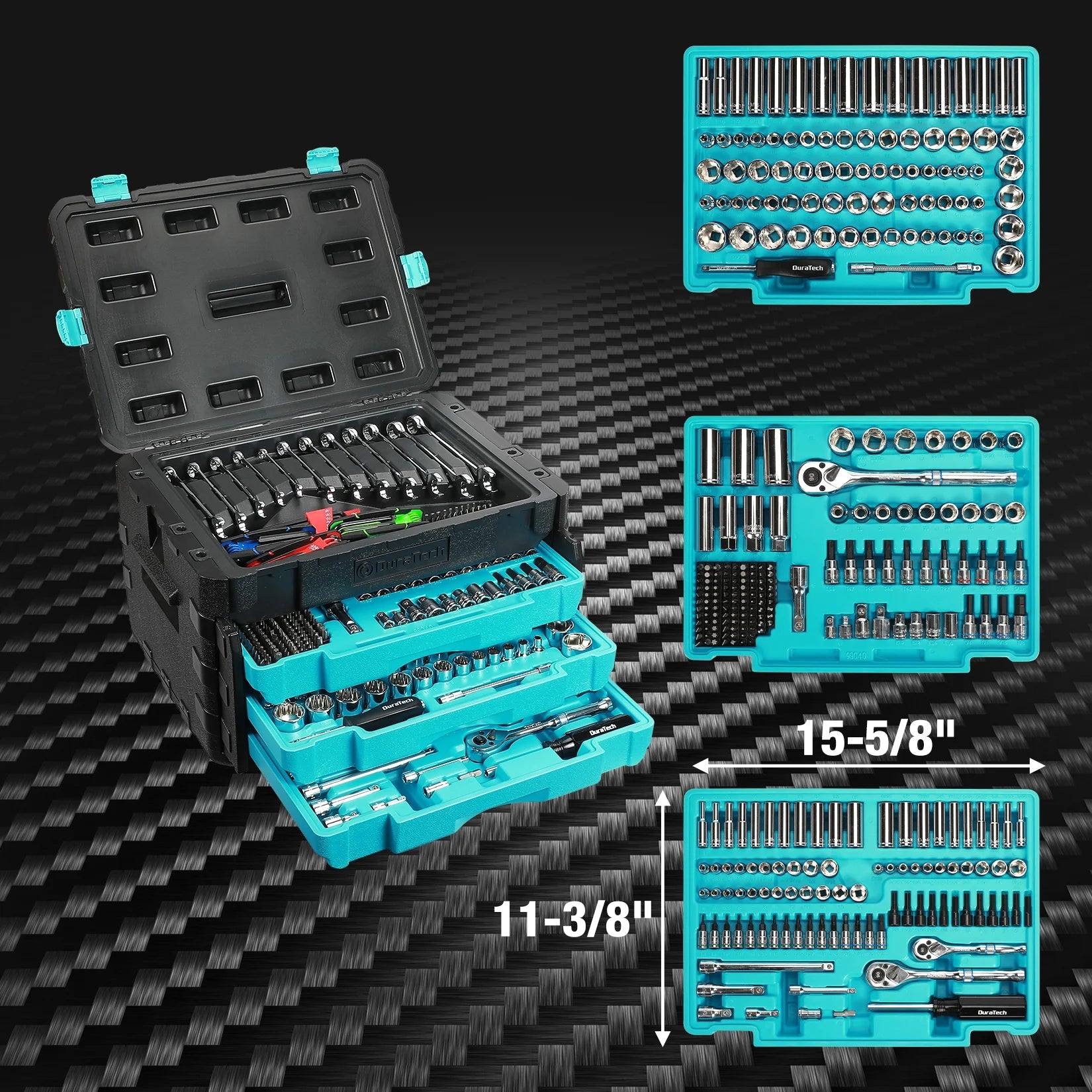 497-Piece Mechanics Tool Set, Include Sae/Metric Sockets, 90-Tooth Ratchet and Wrench Set in 3 Drawer Tool Box