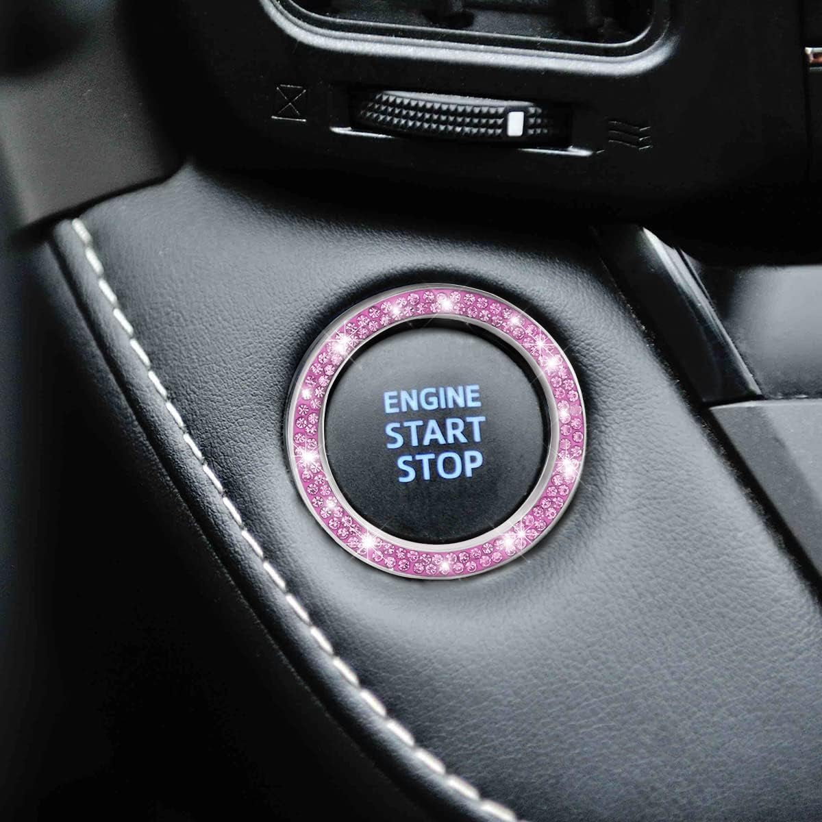 Car Bling Crystal Rhinestone Engine Start Ring Decals, 2 Pack Car Push Start Button Cover/Sticker, Key Ignition Knob Bling Ring, Sparkling Car Interior Accessories for Women (Purple)