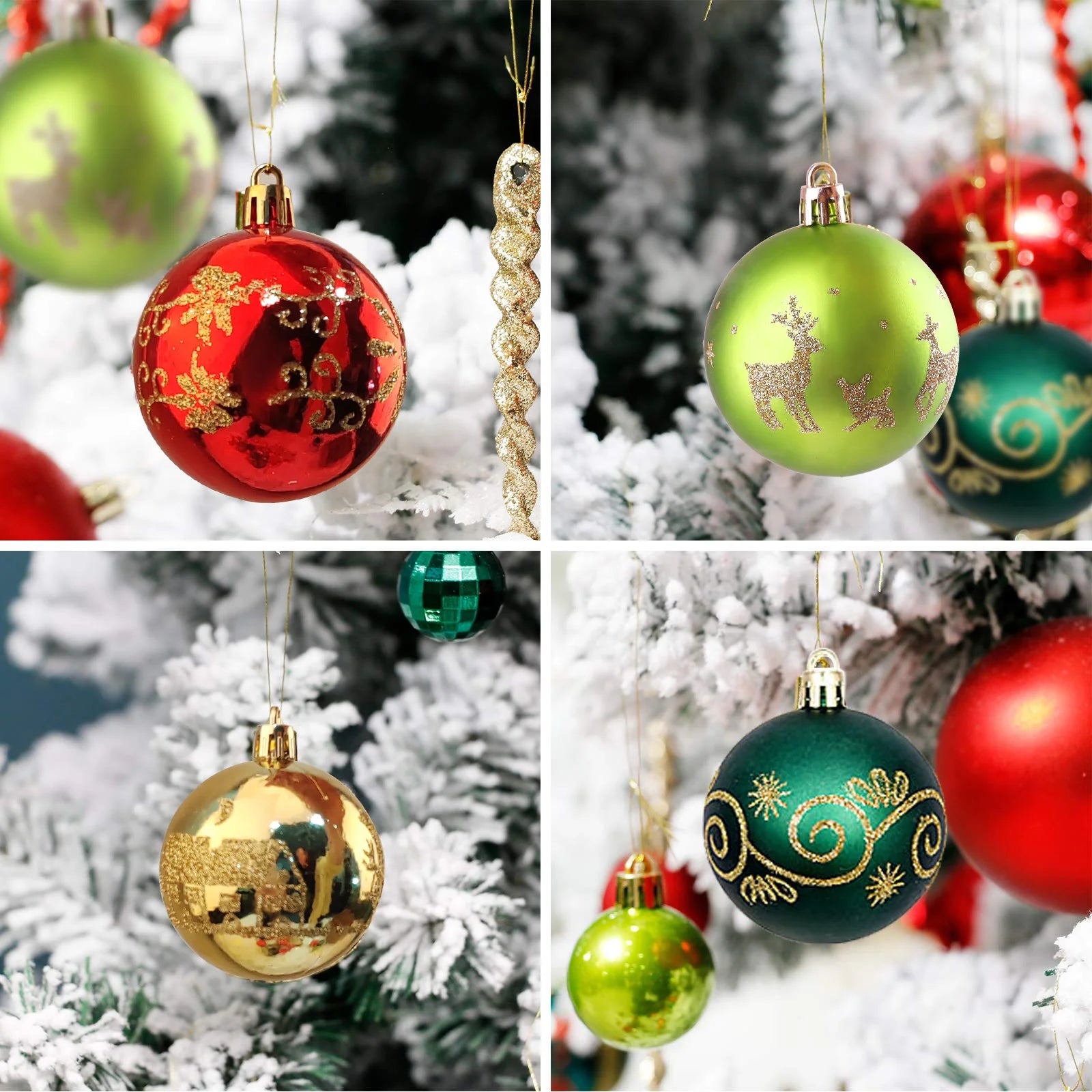 Christmas Balls Ornaments for Christmas Decorations 44 Pcs Xmas Christmas Tree Shatterproof Ornaments Set for Holiday Wedding Party Decoration (1.18"-2.36", Gold, Red, Green)