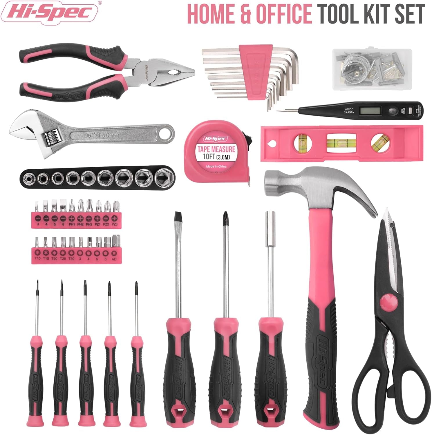 54Pc Tool Set General Household Toolkit with Toolbox Storage Case, Pink Ladies Basic House DIY Tool Kit Set for Women Home Garage Office College Dormitory Use