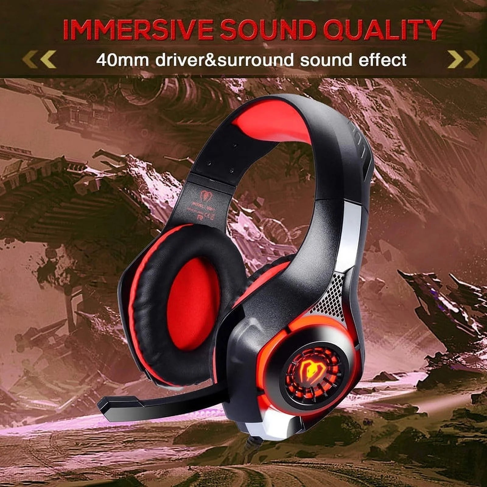 Gaming Headsets for PS5 PS4 Xbox One, Gaming Headphones with Noise Canceling Microphone Surround Sound & LED RGB Light for PC Laptop Headband Headphones Red