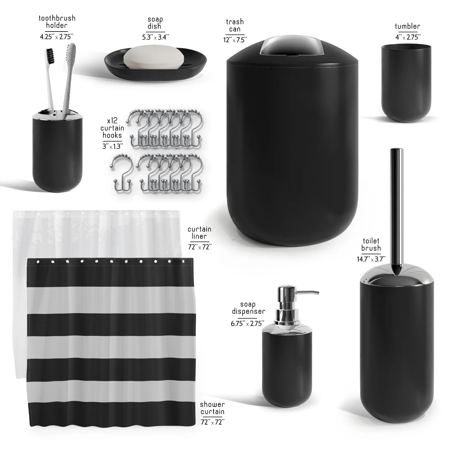 20 Piece Bathroom Accessories Set, Black Bathroom Decor Set