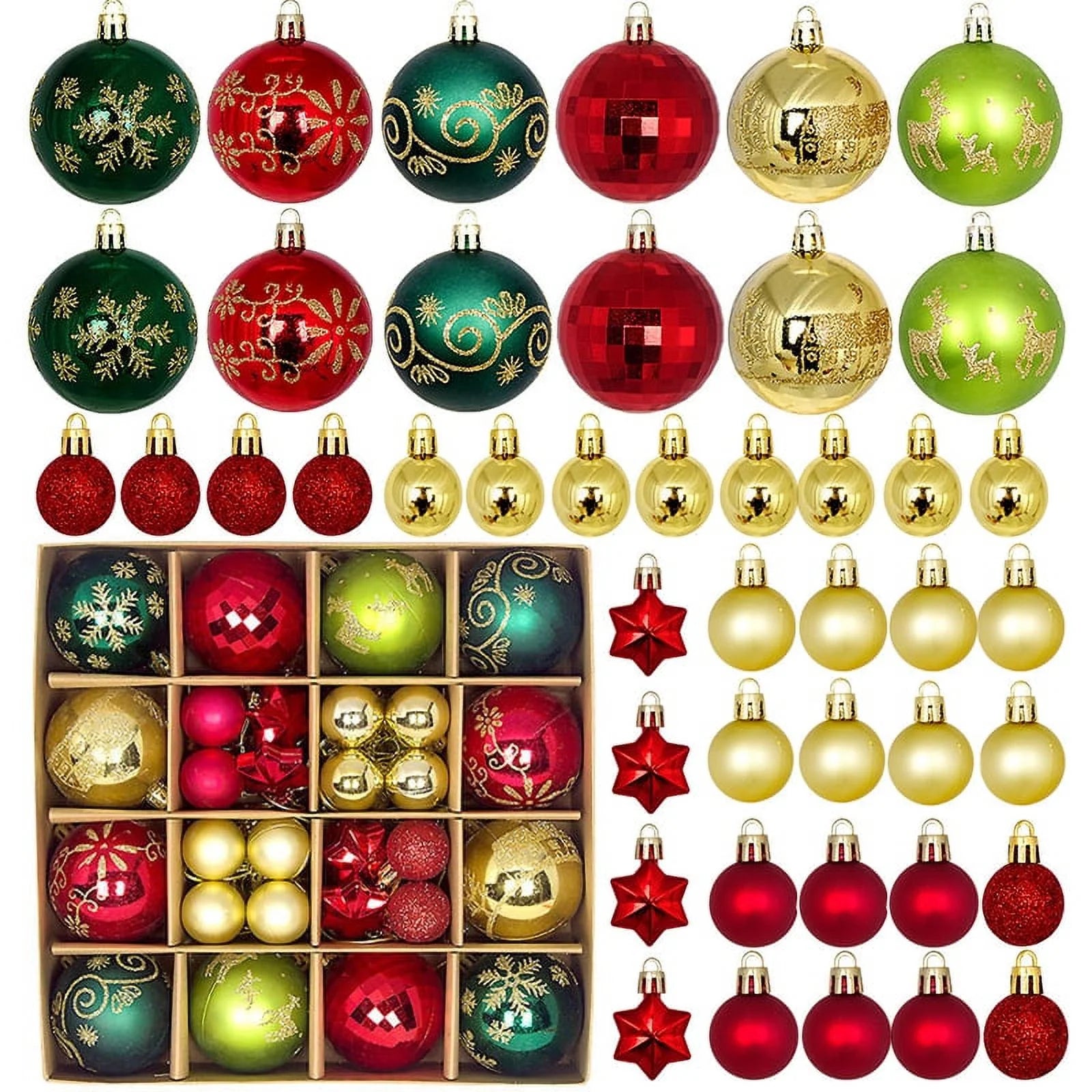 Christmas Balls Ornaments for Christmas Decorations 44 Pcs Xmas Christmas Tree Shatterproof Ornaments Set for Holiday Wedding Party Decoration (1.18"-2.36", Gold, Red, Green)