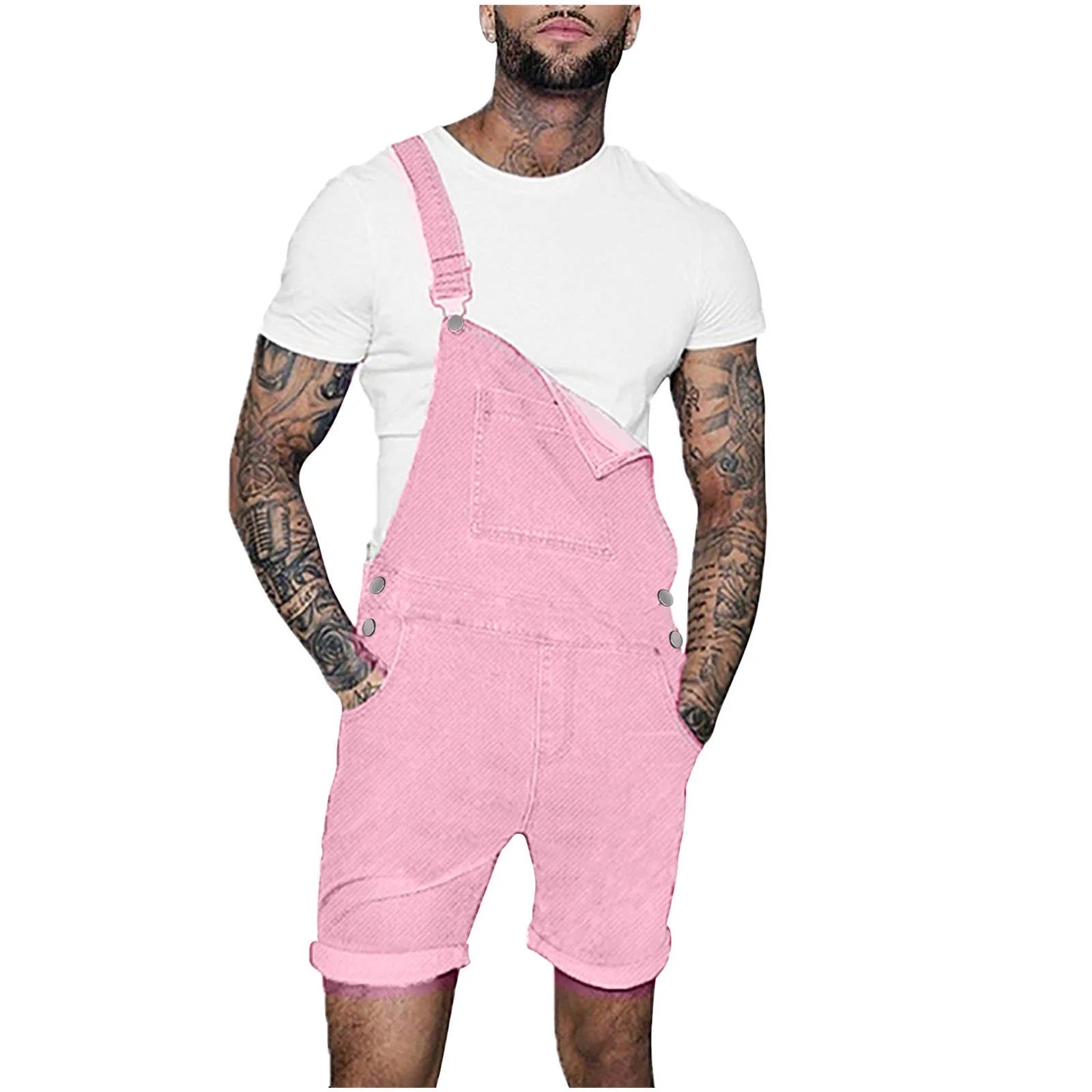 Jebong Jumpsuits Deals!2022 Mens Adjustable Strap Bib Denim Overalls Shorts Fashion Slim Fit Straight Romper Casual Walkshort Summer Jean Jumpsuit