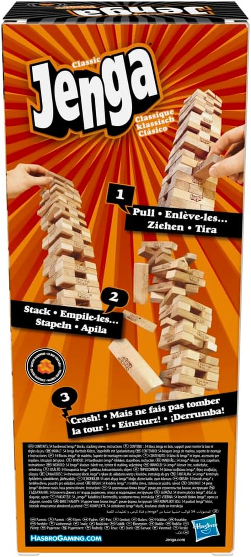 Jenga Classic Game with Genuine Hardwood Blocks,Stacking Tower Game for 1 or More Players,Kids Ages 6 and Up