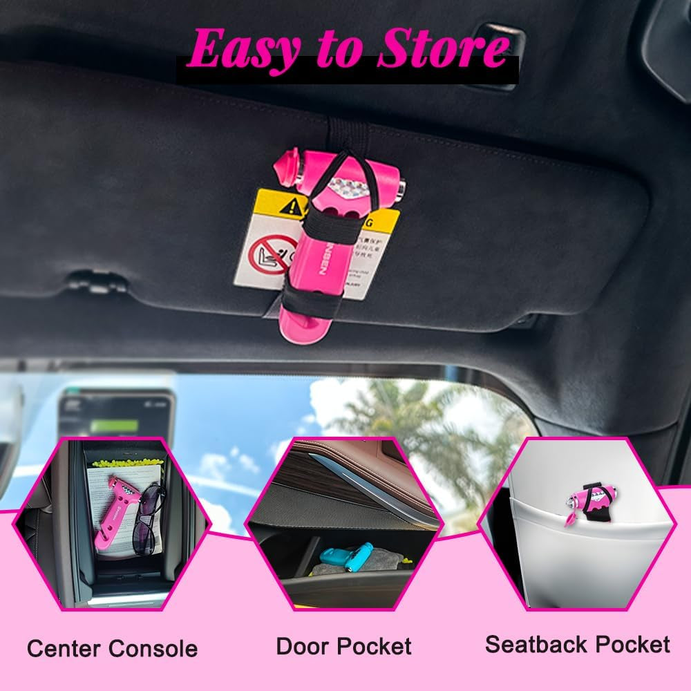 Car Safety Hammer, Automotive Window Breaker and Seatbelt Cutter for Women, Roadside Emergency Kit, 3 in 1 Escape Tools, Road Trip Essential and Must Haves (1, Pink)