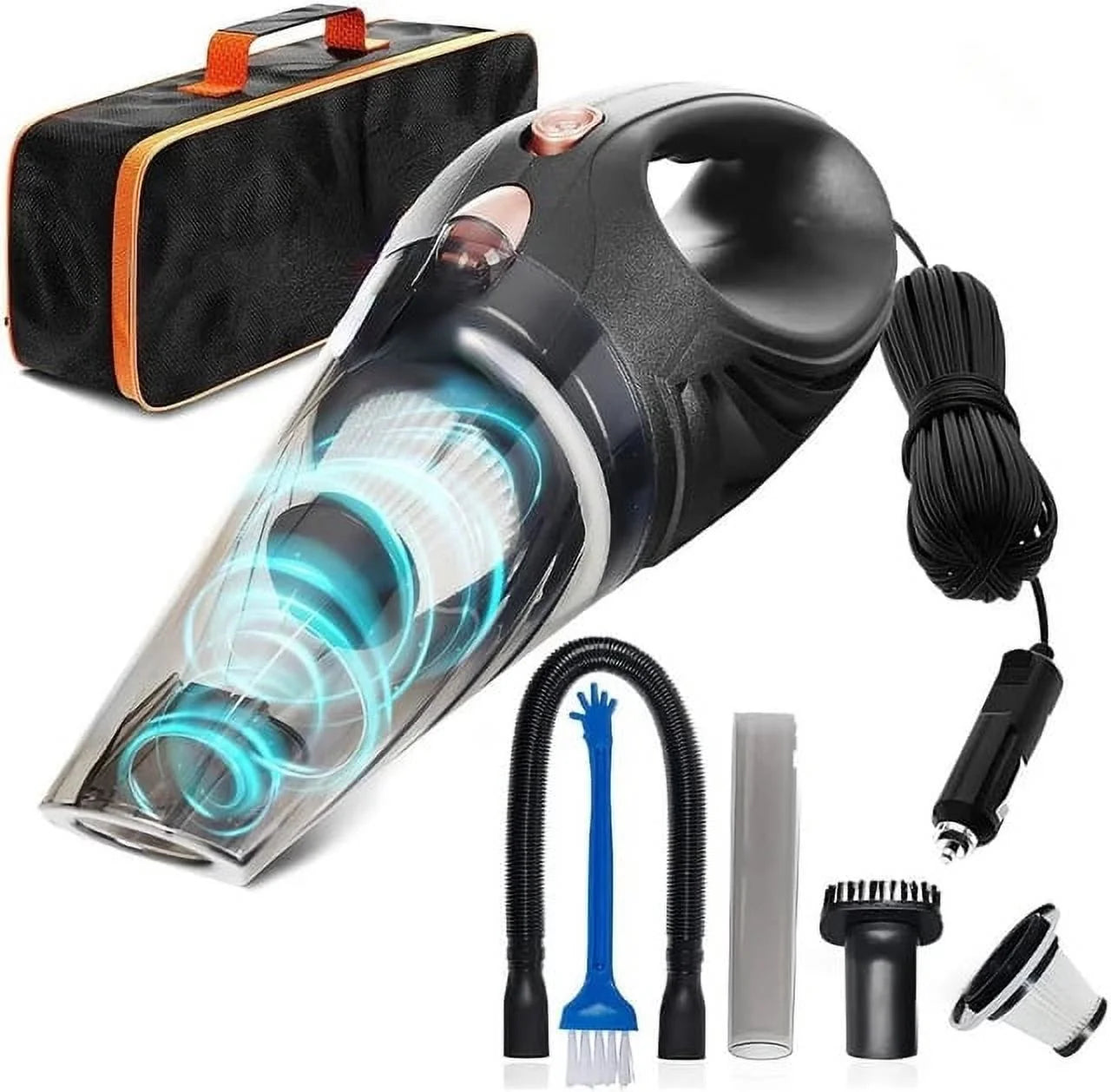 Vacuum Cleaner - Car Accessories - Small 12V High Power Handheld Portable Car Vacuum W/Attachmts 16 Ft Cord & Bag