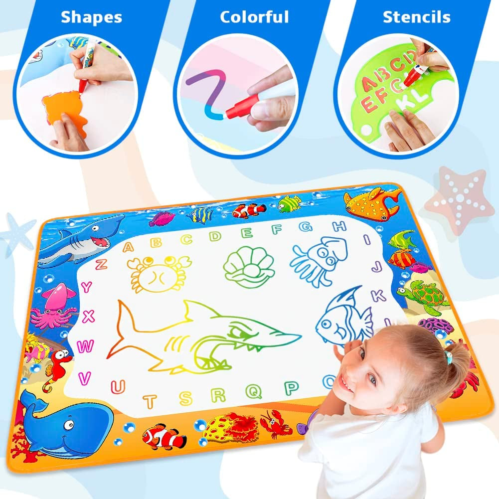 Water Doodle Mat - Kids Painting Writing Color Doodle Drawing Mat Toy Bring Magic Pens Educational Toys for Age 2 3 4 5 6 7 Year Old Girls Boys Age Toddler Gift