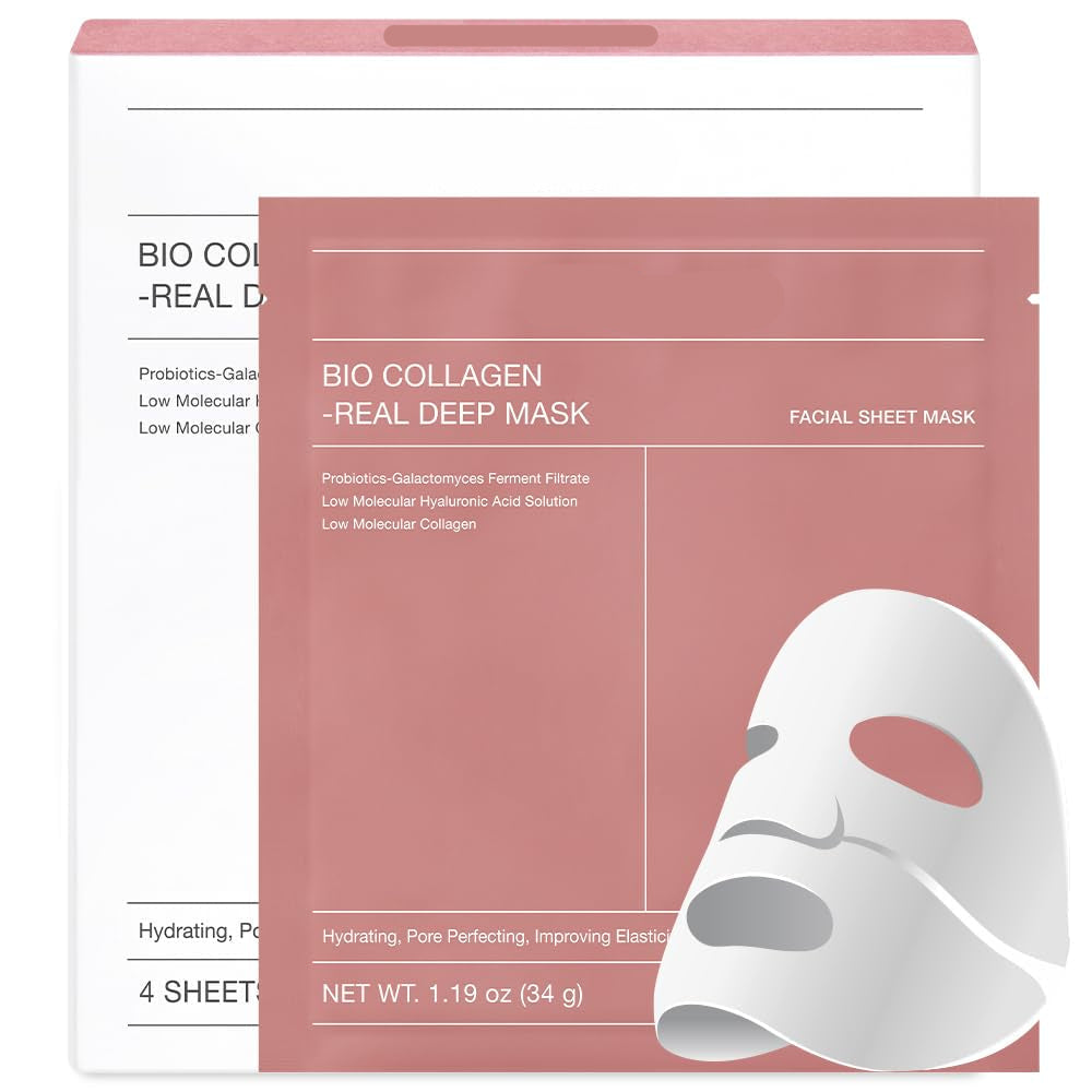 Bio-Collagen Real Deep Mask, Hydrating Overnight Hydrogel Mask, Pore Minimizing, Elasticity Improvement, 34G X4Ea