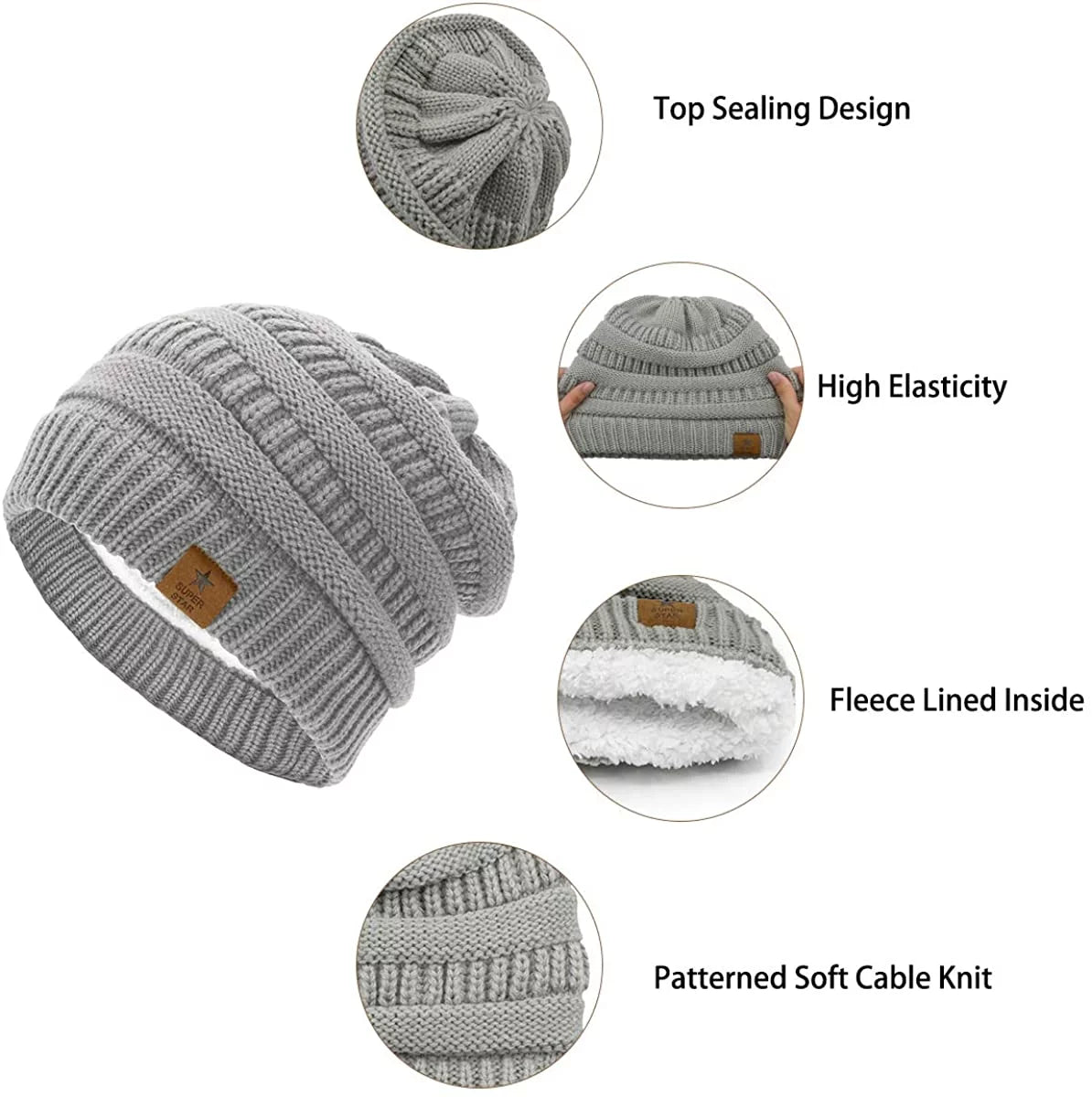 Winter Beanie Hats for Men Women Thick Knit Fleece Beanie Women Men Winter Hat Warm Skiing Beanies Black Mix Colors