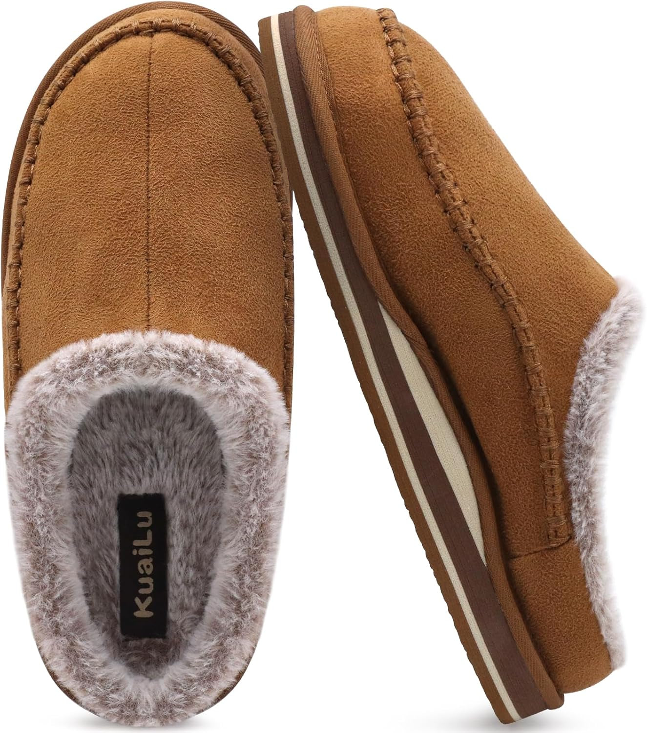 Mens Clog Slippers with Arch Support Suede Faux Fur Memory Foam Warm House Shoes Comfortable Slip-On Mans Bedroom Indoor Outdoor Slippers Rubber Sole Size 7-16