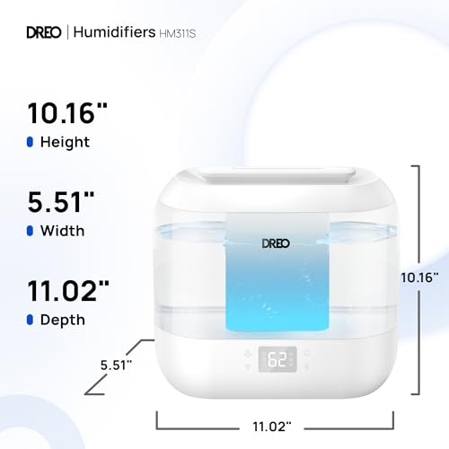 Dreo Smart Humidifiers for Bedroom, Top Fill 4L Cool Mist Humidifier with Nightlight, 32H Runtime, Touch/APP/Voice Control, Quiet Ultrasonic Humidifiers for Large Room, Home, Baby, Plants, Office