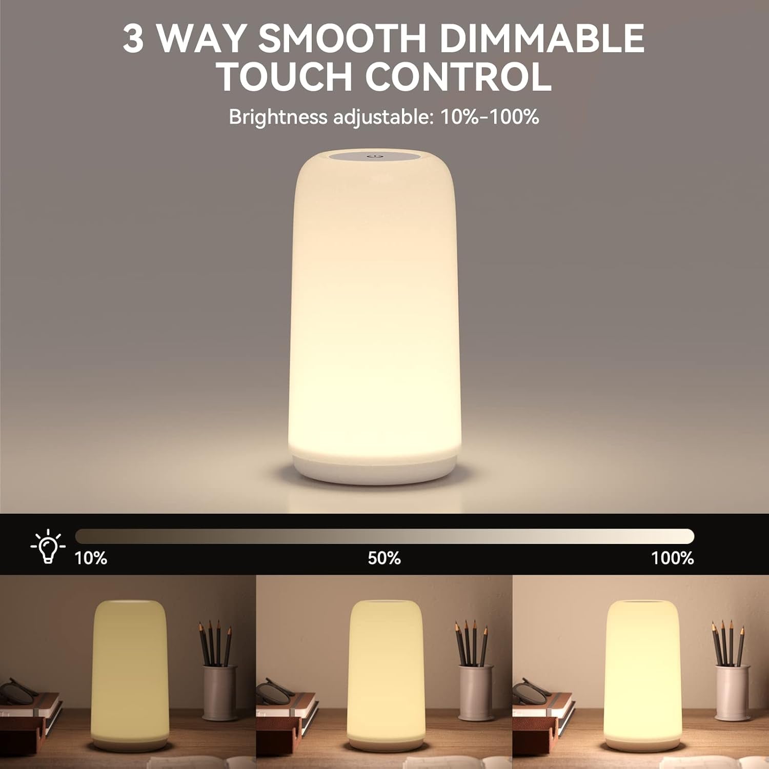 Touch Bedside Table Lamp, [Sleek Design & RGB Mode] 3 Way Dimmable Small Lamp for Bedroom, LED Lamp with Warm White Lights, Multi-Color Smart Nightstand Lamp for for Living Room Home Gifts