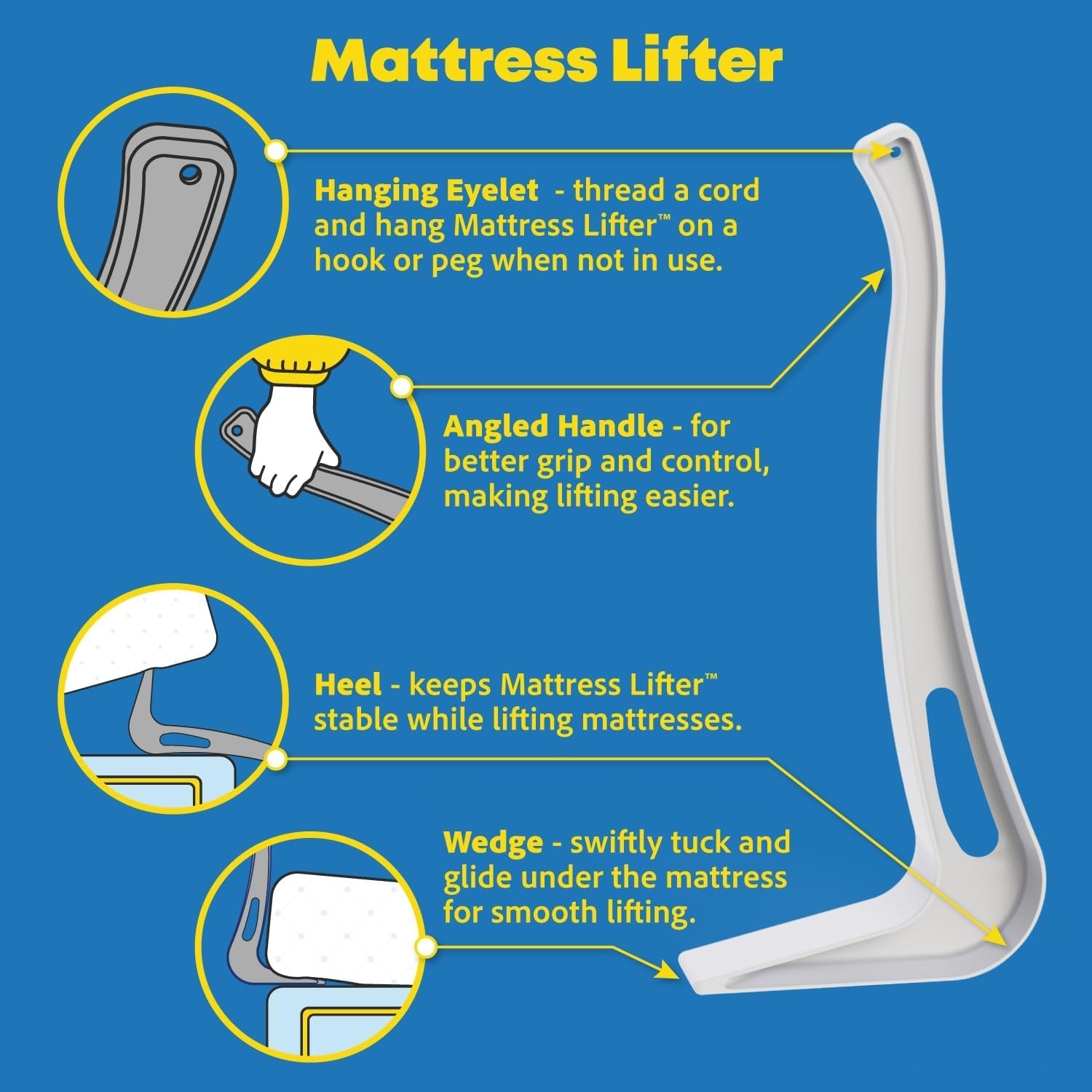 Heavy Duty Mattress Lifter for Changing Sheets - the Ultimate under Mattress Wedge - Patented Ergonomic Mattress Wedge Elevator Bedroom Accessories for Changing Sheets