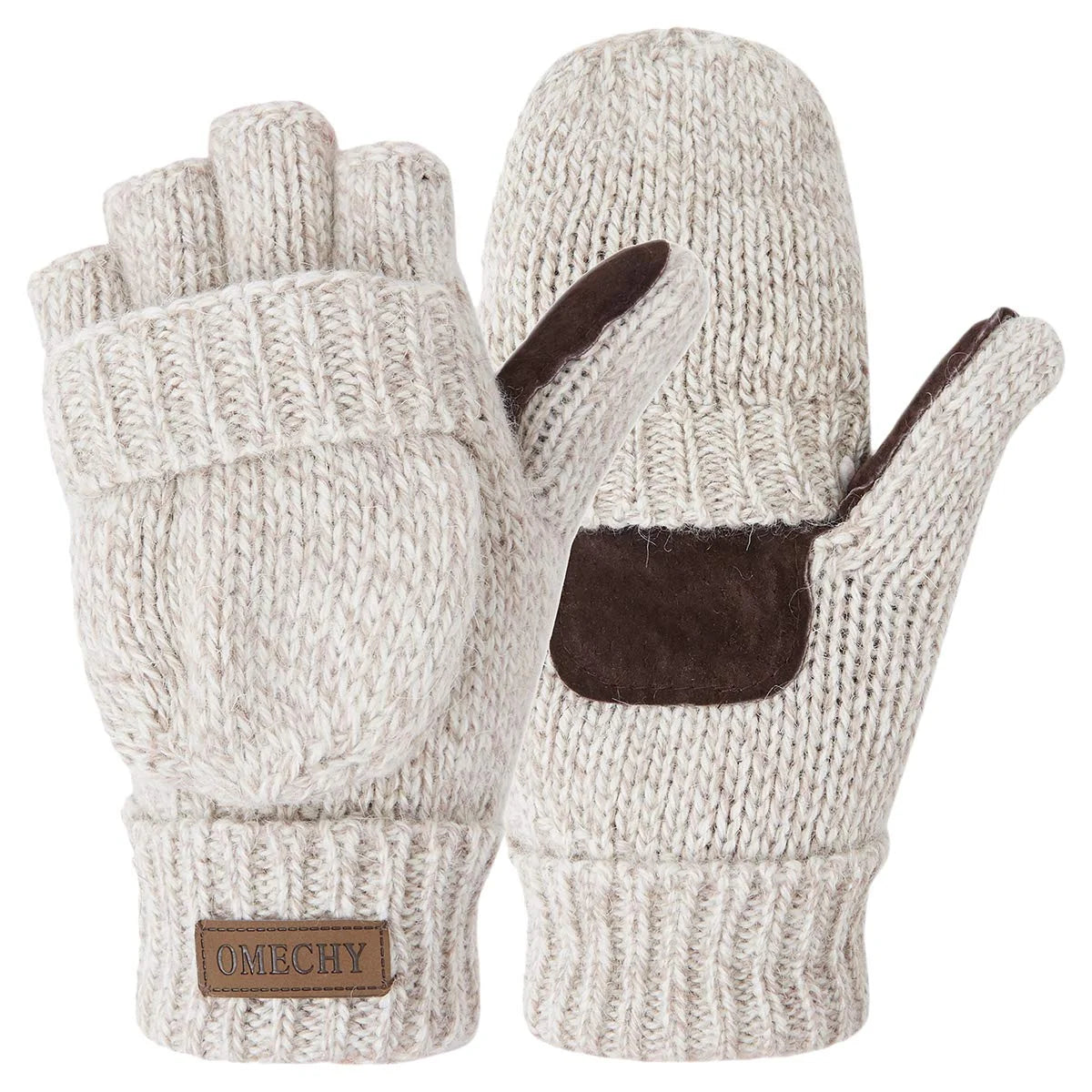 Mittens Winter Fingerless Gloves Warm Wool Knitted Gloves Convertible Gloves for Men and Women