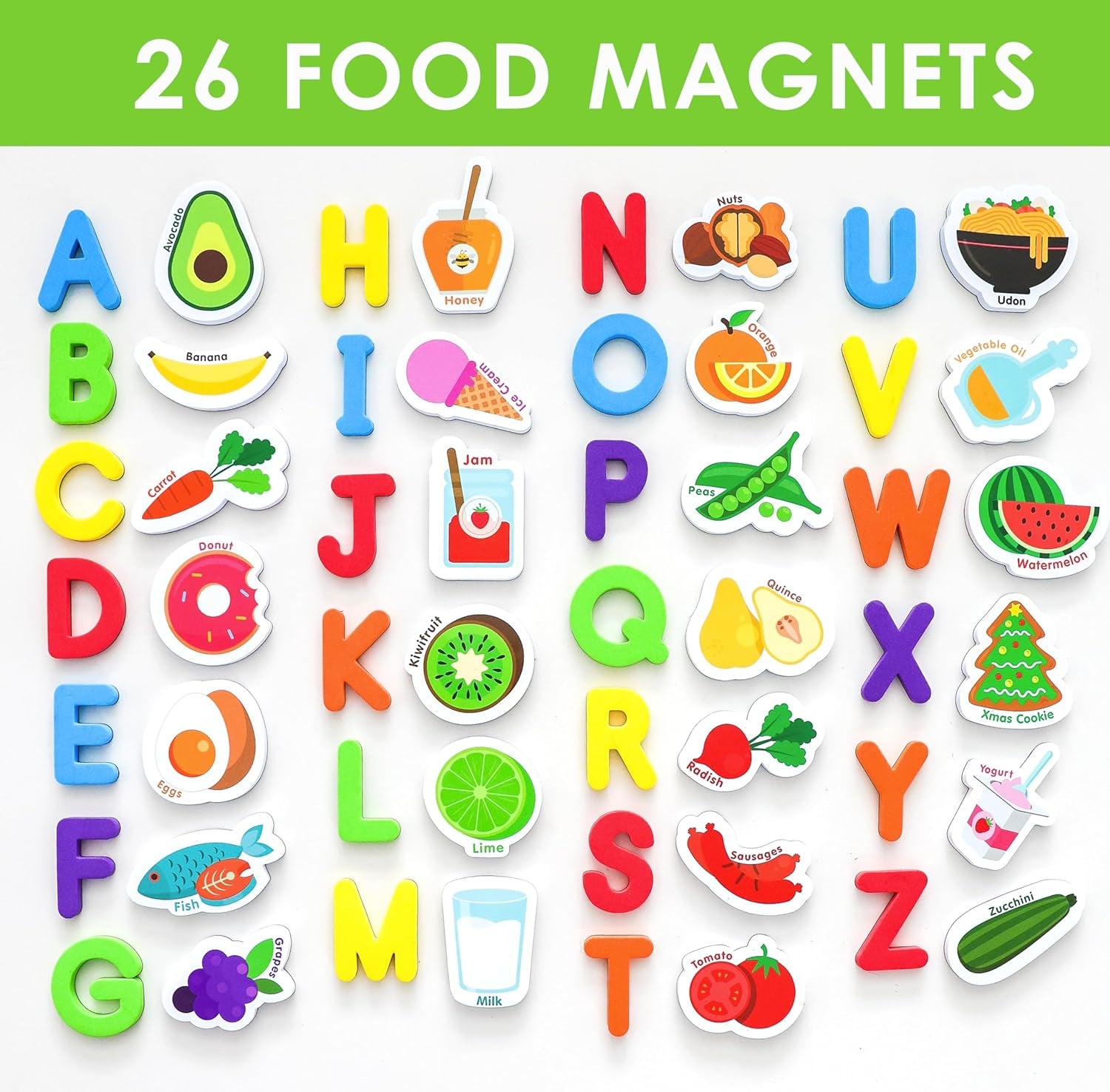 - Fridge Magnets for Toddlers - Learning Magnets for Toddlers - Set of 52 Toddler Magnets - 26 Big Foam Food Magnets + 26 ABC Alphabet Magnets - Fun Refrigerator Magnets for Kids