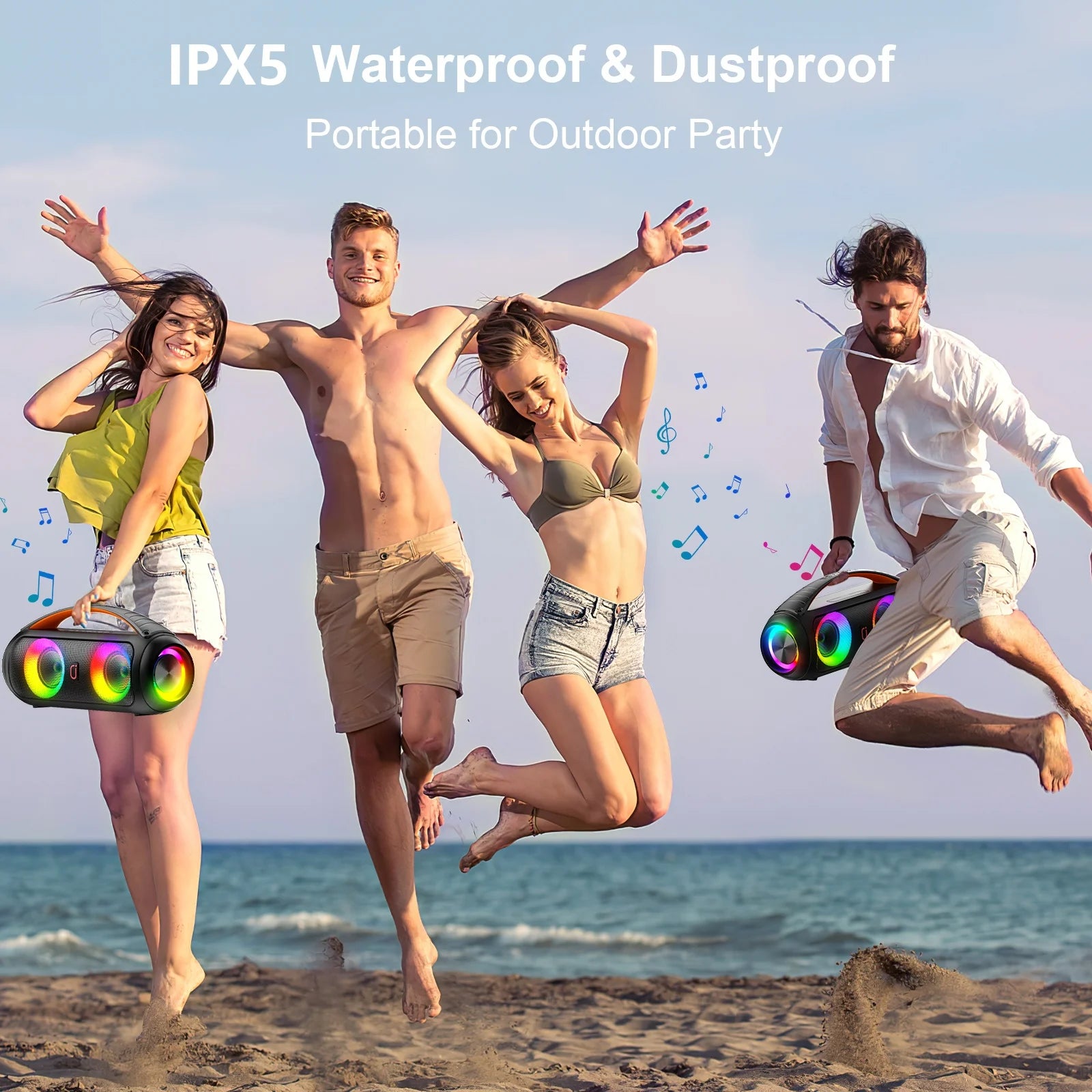 Waterproof Bluetooth Speaker, Wireless Ourdoor Speaker with DJ Lights, Party Speaker with Deep Bass, Portable Home Boombox Speaker for Pool Beach Party