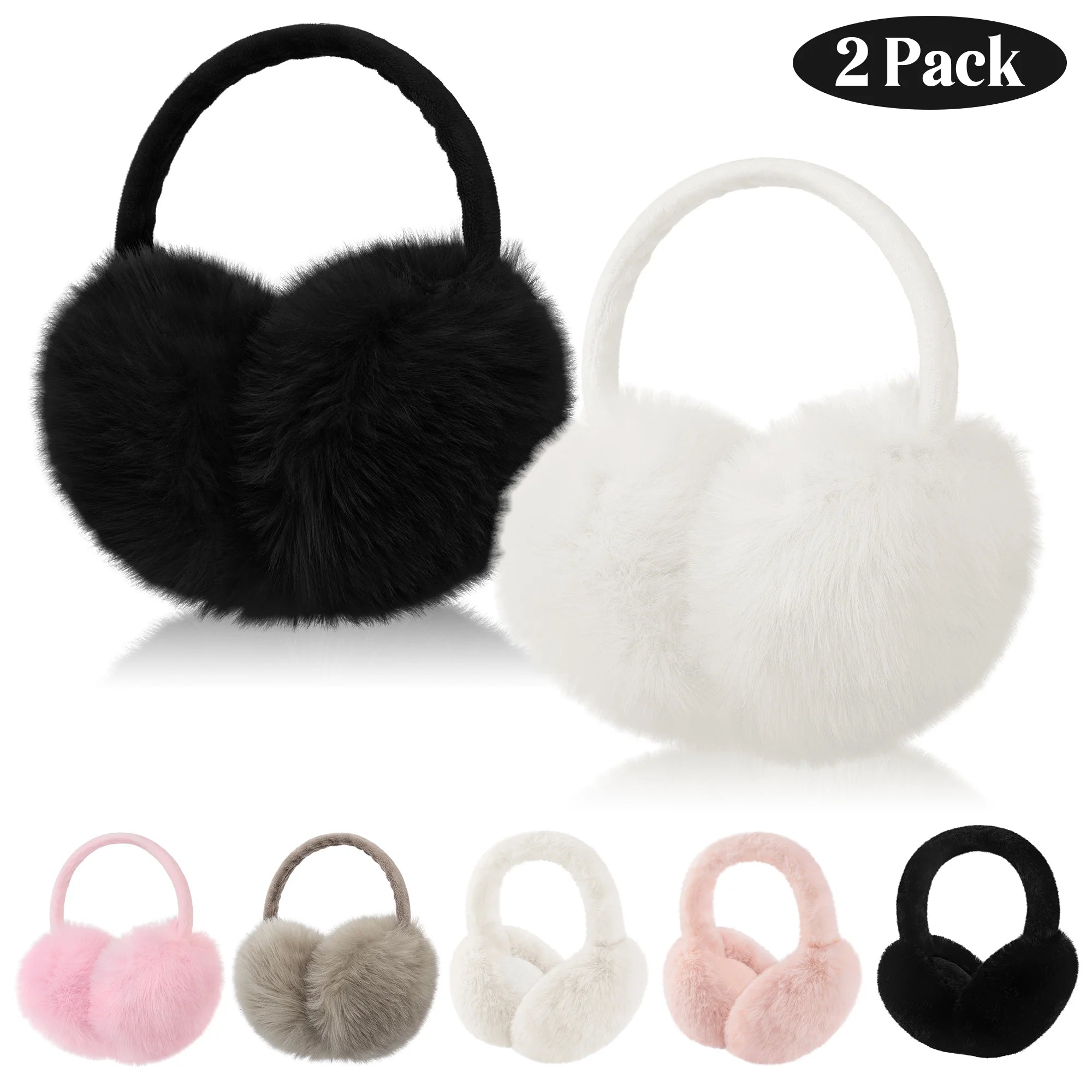 2 Pcs Winter Earmuffs for Women Fluffy Cute Ear Muffs for Winter Black and White