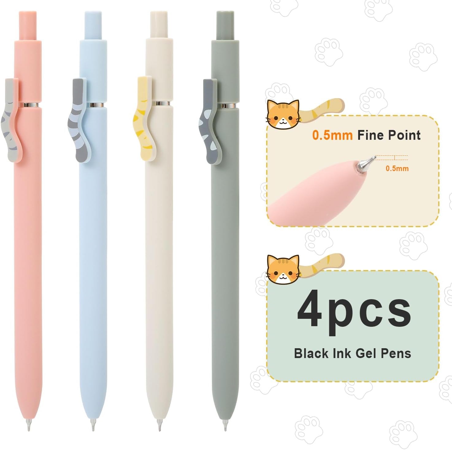 Cat Pens,4Pcs Gel Pens, 0.5Mm Quick Dry Black Ink Pens Fine Point Smooth Writing Pen, High-End Series Pens Ballpoint for Journaling Note Taking, Cat Lover Gifts for Women