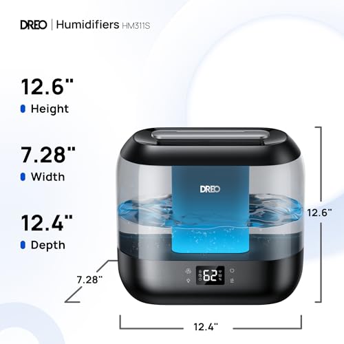 Dreo Smart Humidifiers for Bedroom, Top Fill 4L Cool Mist Humidifier with Nightlight, 32H Runtime, Touch/APP/Voice Control, Quiet Ultrasonic Humidifiers for Large Room, Home, Baby, Plants, Office