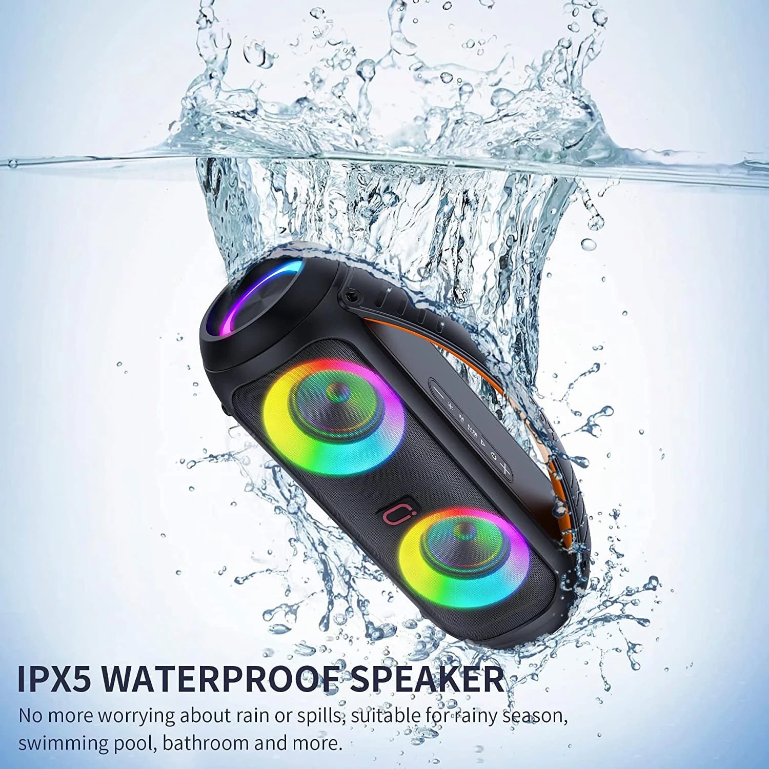 Waterproof Bluetooth Speaker, Wireless Ourdoor Speaker with DJ Lights, Party Speaker with Deep Bass, Portable Home Boombox Speaker for Pool Beach Party