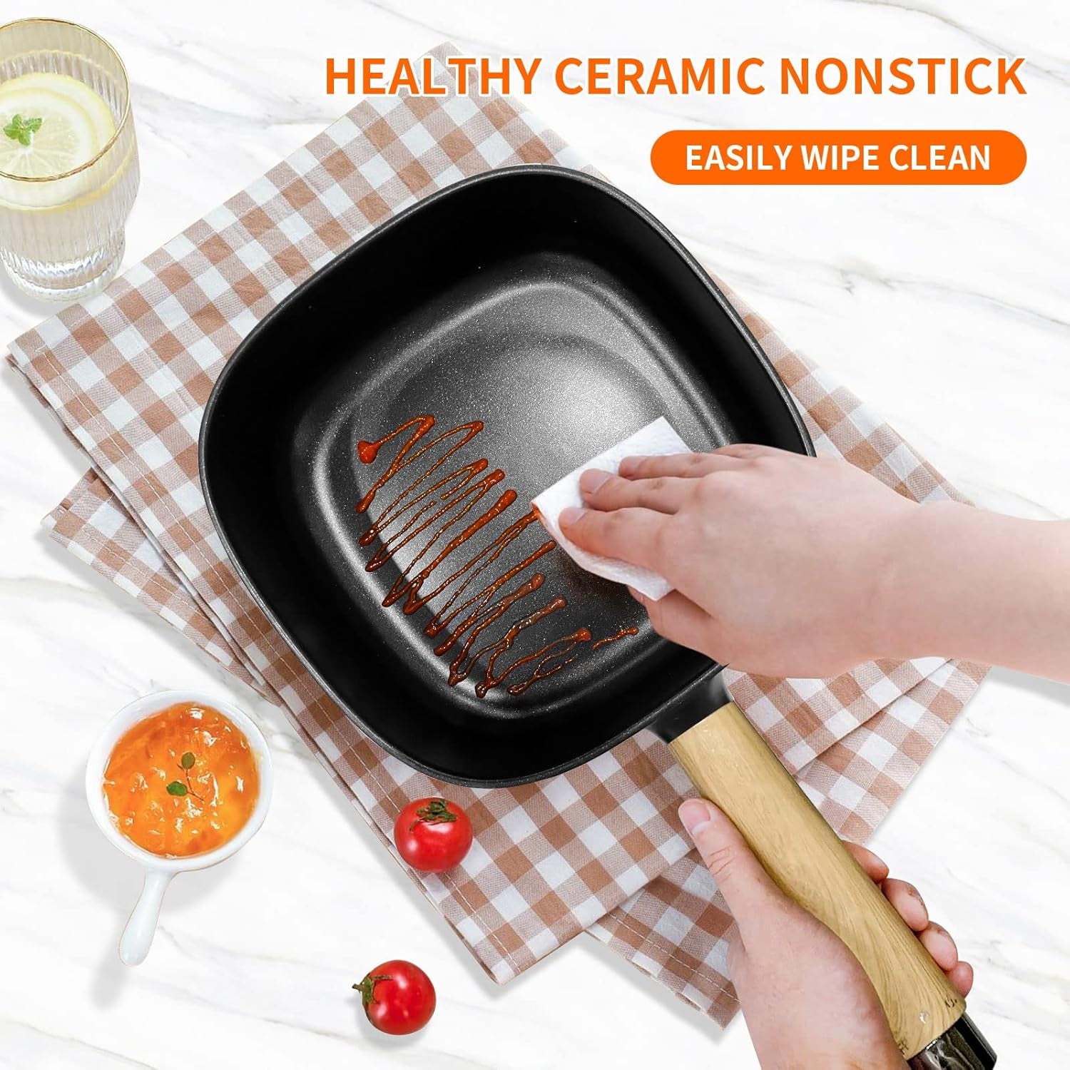 Hot Pot Electric 2L, Cermic Glaze Non-Stick Frying Pan 8 Inch, Portable Travel Cooker for Ramen/Steak/Fried Rice/Oatmeal/Soup, with Dual Power Control (Silicone Spatula Included)