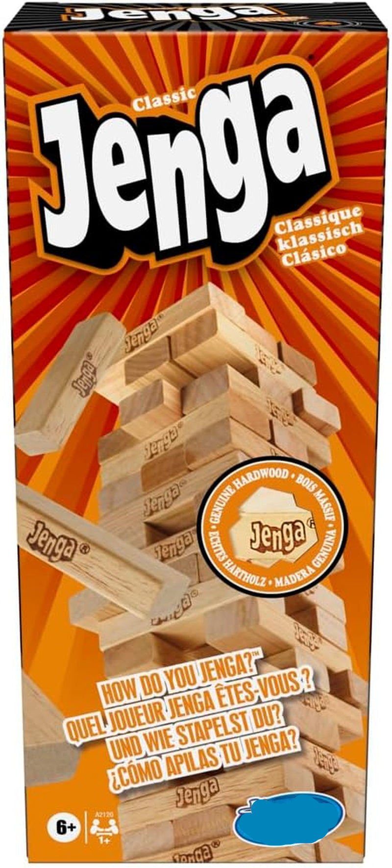 Jenga Classic Game with Genuine Hardwood Blocks,Stacking Tower Game for 1 or More Players,Kids Ages 6 and Up