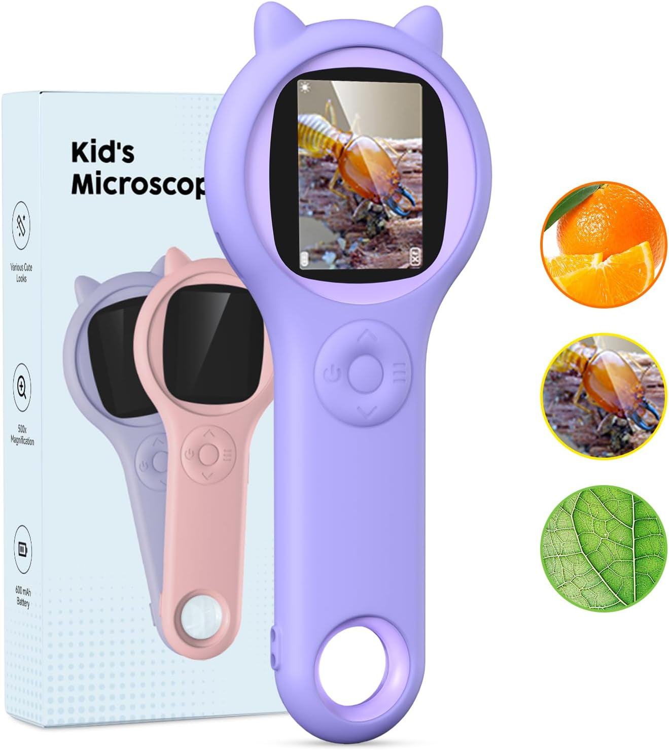 Microscope for Kids - Mini Pocket Handheld Microscope for Toddlers-Educational Science Kit Toys for Christmas Birthday Gifts Toys for 3 4 5 6 7 8 9 10 Year Old Girls（Purple）