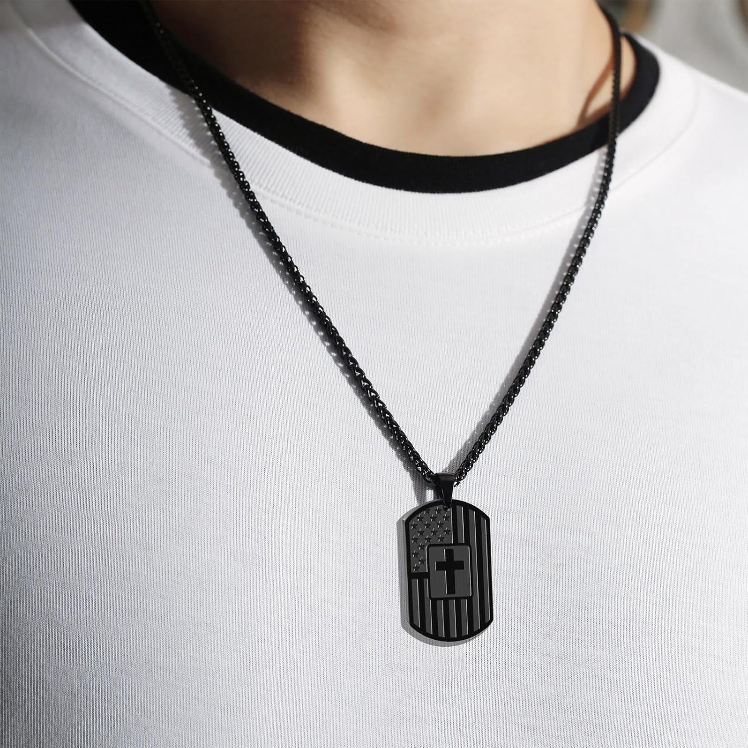 to My Son Dad Brother Husband Grandson Grandpa Boyfriend Man Dog Tag Cross Necklace Christian Religious American Flag Pendant Chain Christmas Valentine’S Day Jewelry Gifts for Men Boys