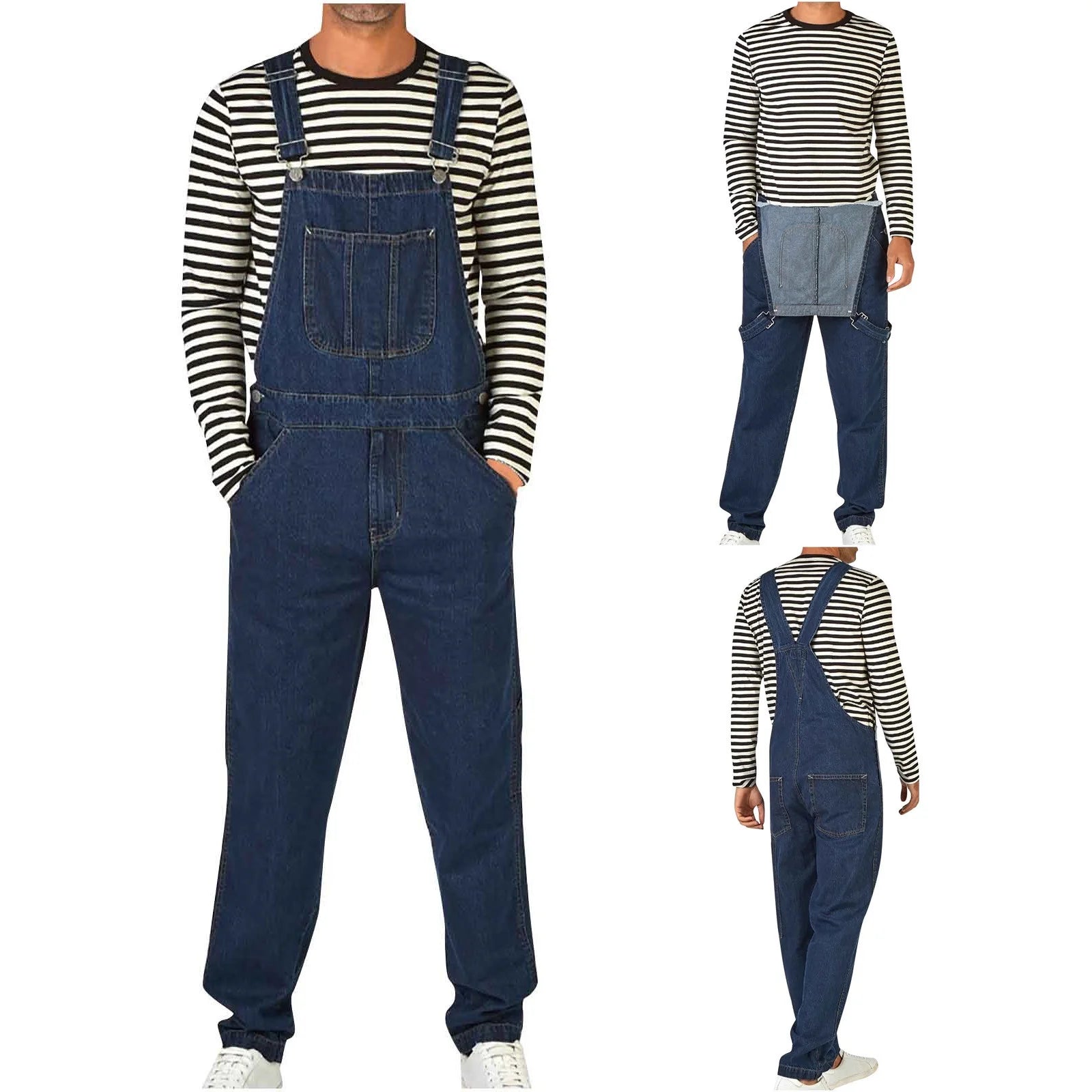 Bib Overalls for Men Denim Regular Fit Outdoor Work Washed Jeans Jumpsuits Slim Pocket Overall