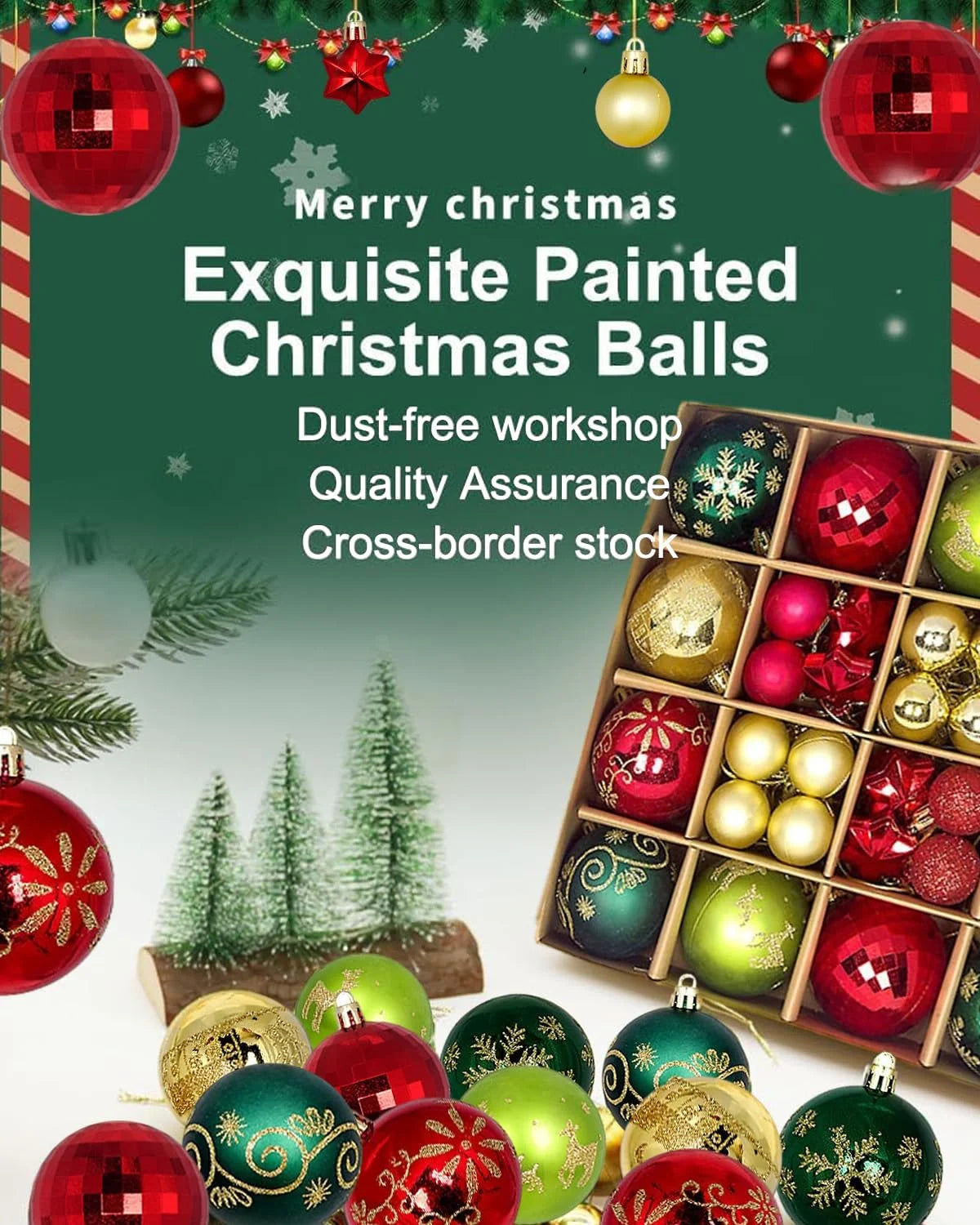 Christmas Balls Ornaments for Christmas Decorations 44 Pcs Xmas Christmas Tree Shatterproof Ornaments Set for Holiday Wedding Party Decoration (1.18"-2.36", Gold, Red, Green)