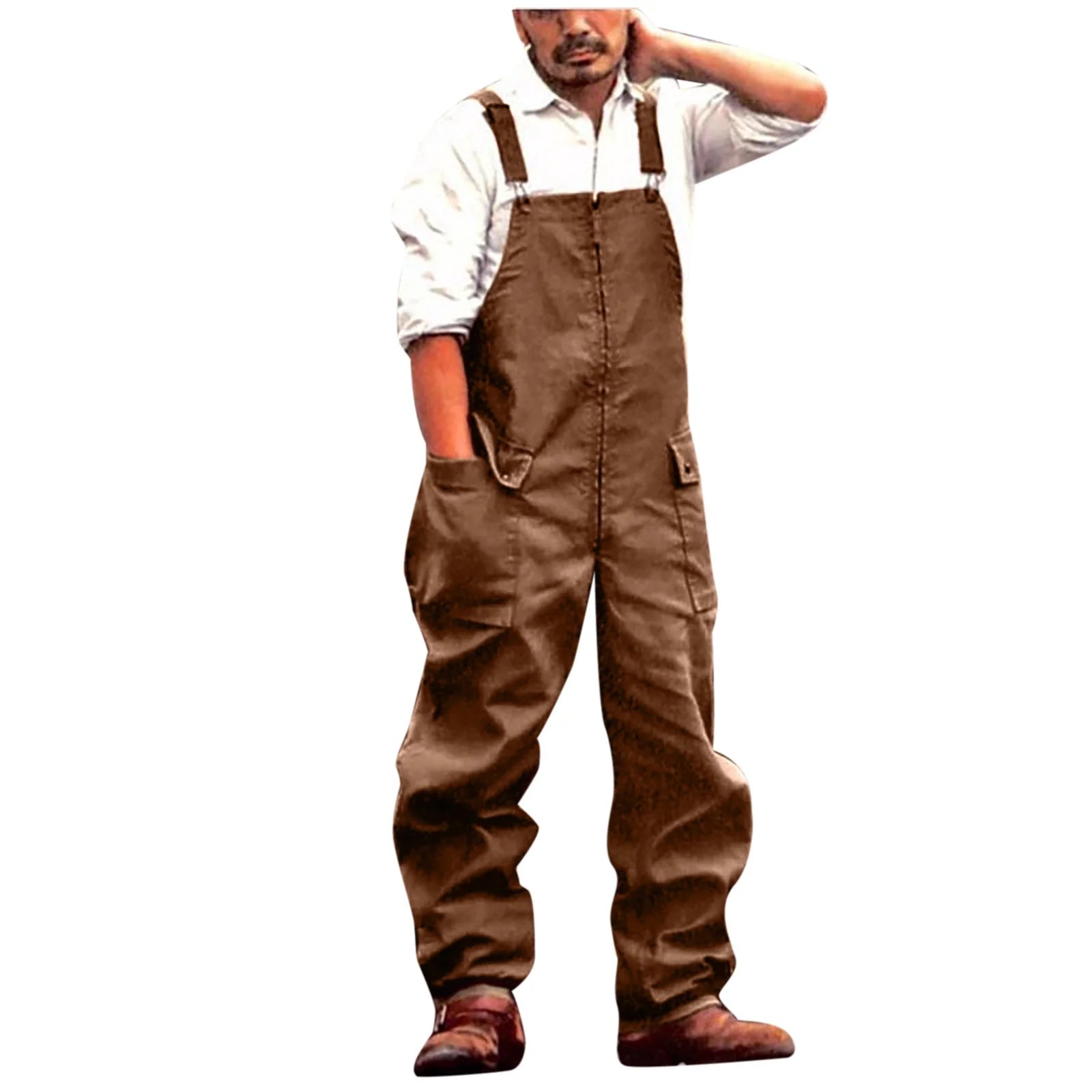 Mens Work Bib Overalls Baggy Lightweight Jumpsuit Big and Tall Coveralls Loose Fit Cargo Workwear with Snaps Pockets