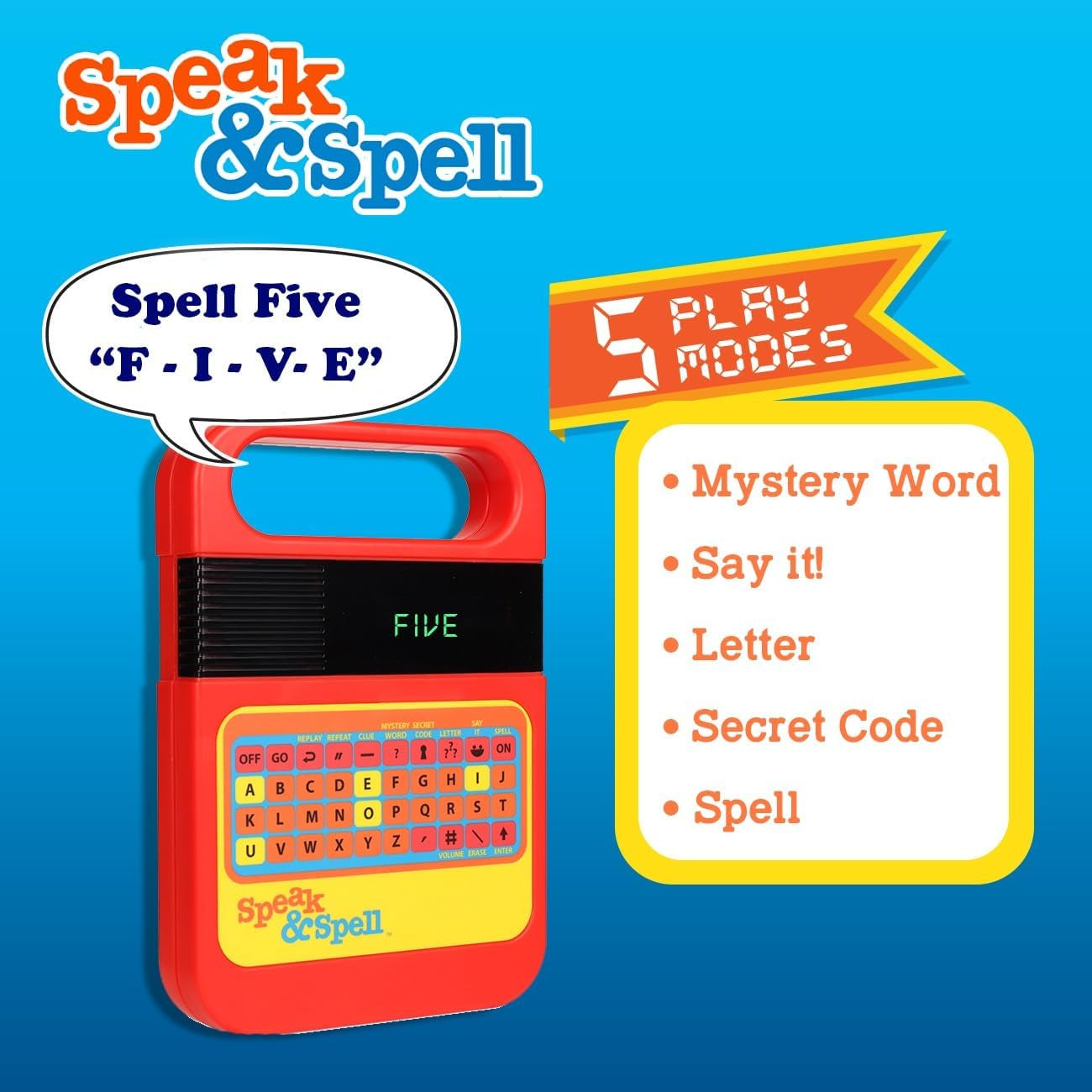 Speak & Spell Electronic Game - Educational Learning Toy, Spelling Games, 80S Retro Handheld Arcade, Autism Toys, Activity for Boys, Girls, Toddler, Ages 7+