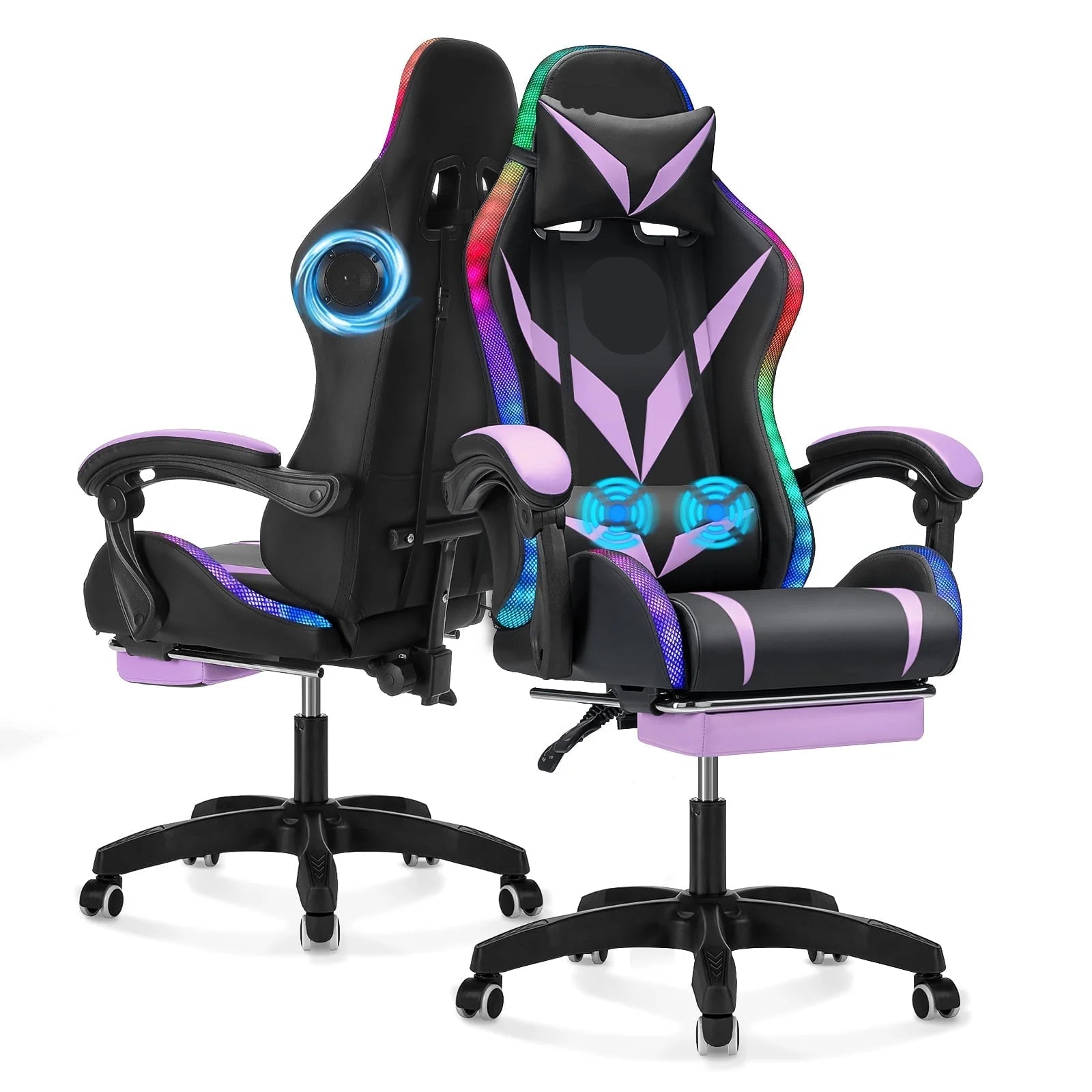 Gaming Chair with Bluetooth Speakers Office Chair with Footrest and LED Lights Ergonomic Gaming Chairs High Back with Lumbar Support and Headrest Adjustable Swivel for Home Office,300Lb