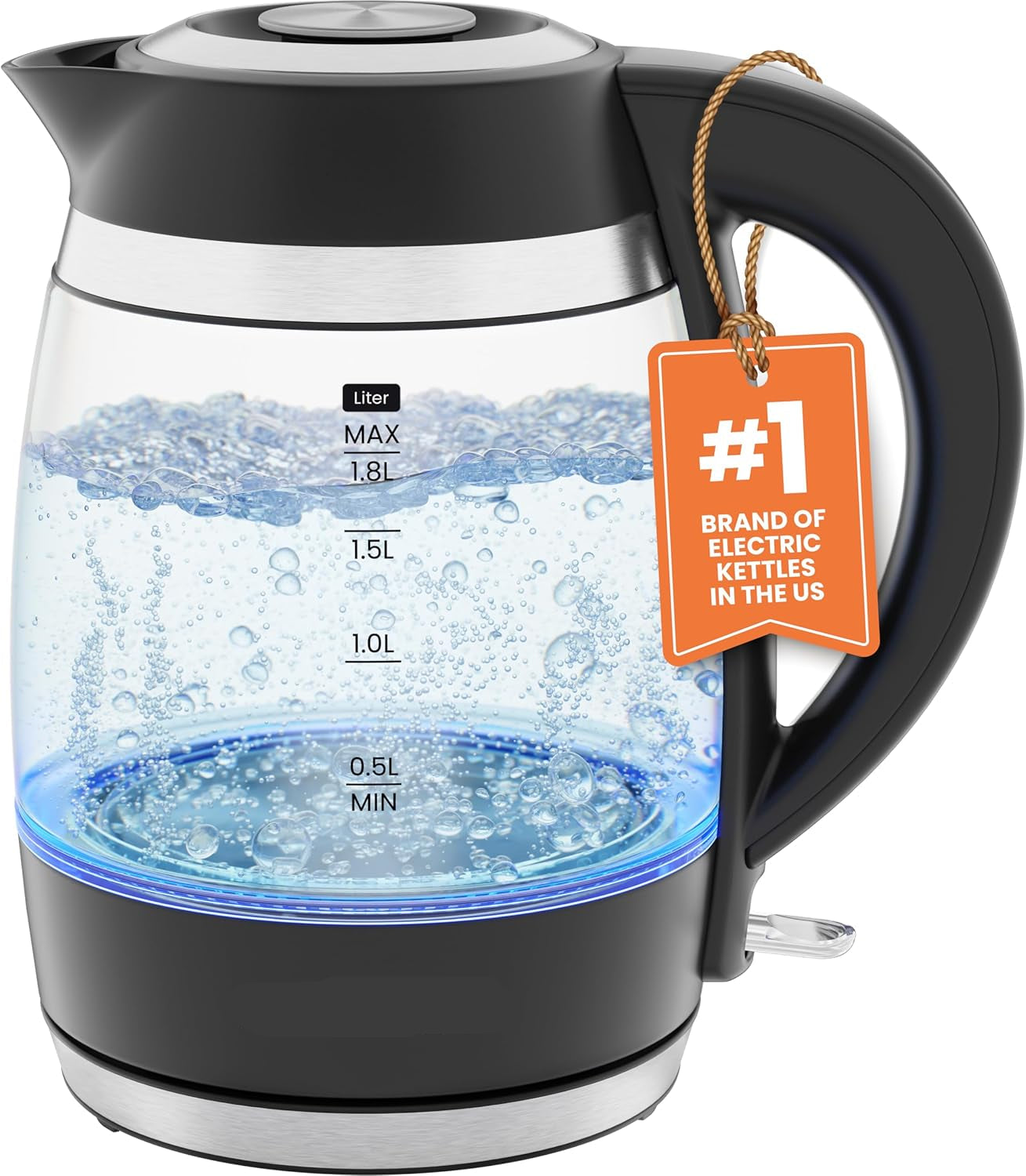 Electric Kettle, 1.8L 1500W, Hot Water Boiler, Removable Lid for Easy Cleaning, Auto Shut Off, Boil-Dry Protection, Stainless Steel Filter, BPA Free, Borosilicate Glass Electric Tea Kettle