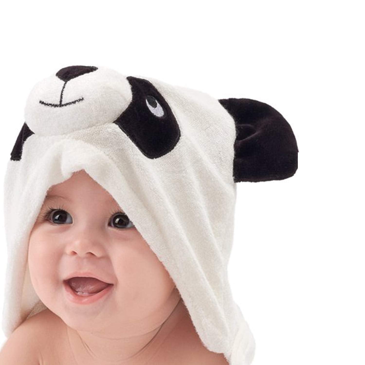 HIPHOP PANDA Hooded Towel - Rayon Made from Bamboo, Bath Towel with Bear Ears for Newborn, Babie, Toddler, Infant - Absorbent Large Baby Towel - Panda, 30 x 30 Inch