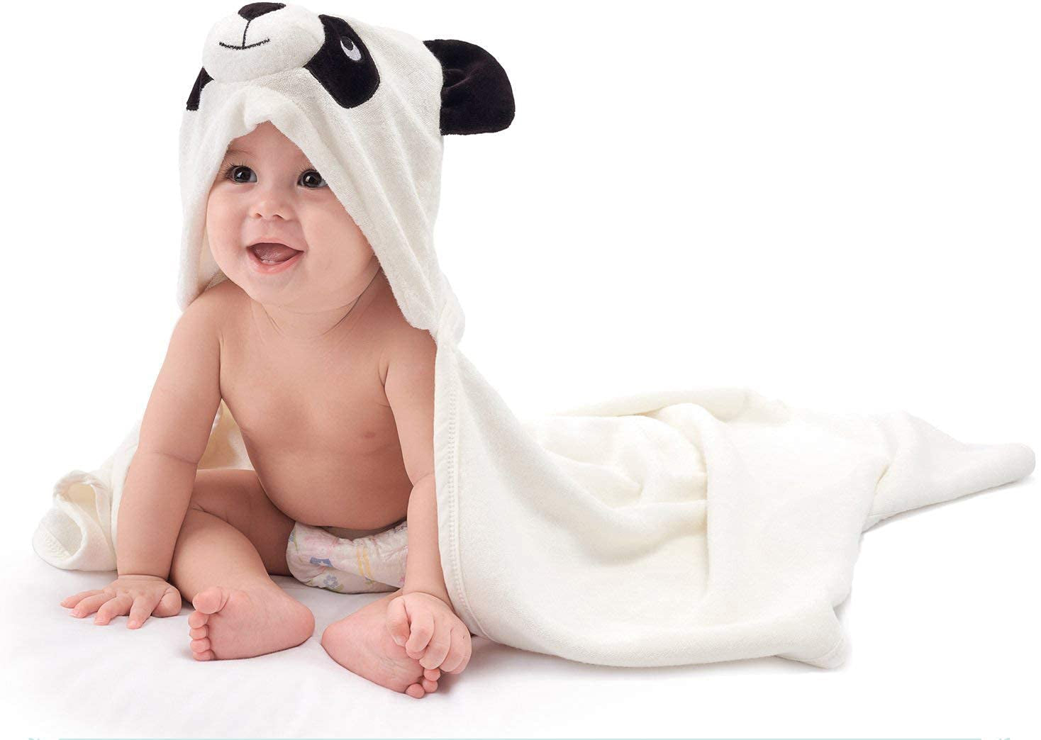 HIPHOP PANDA Hooded Towel - Rayon Made from Bamboo, Bath Towel with Bear Ears for Newborn, Babie, Toddler, Infant - Absorbent Large Baby Towel - Panda, 30 x 30 Inch