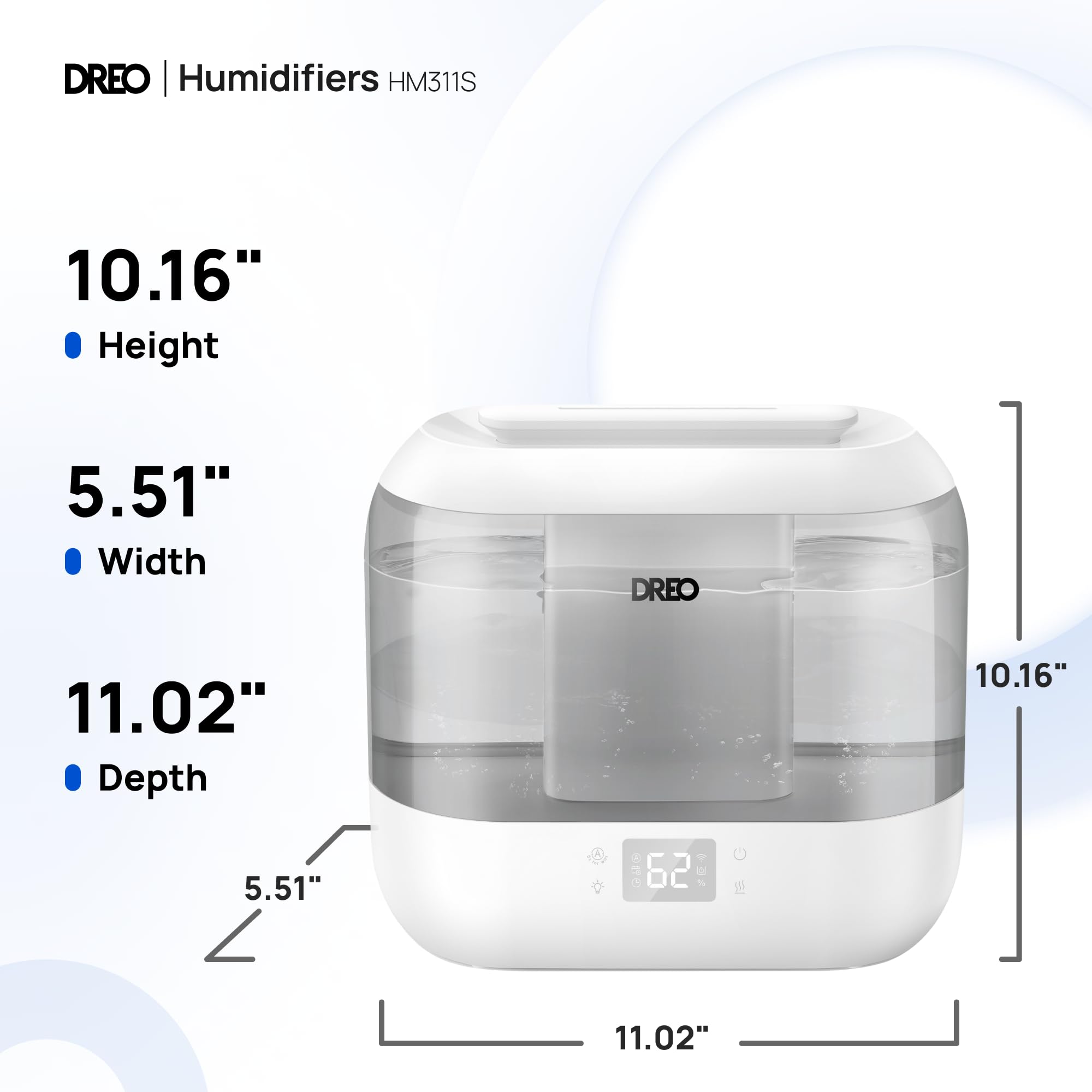 Dreo Smart Humidifiers for Bedroom, Top Fill 4L Cool Mist Humidifier with Nightlight, 32H Runtime, Touch/APP/Voice Control, Quiet Ultrasonic Humidifiers for Large Room, Home, Baby, Plants, Office