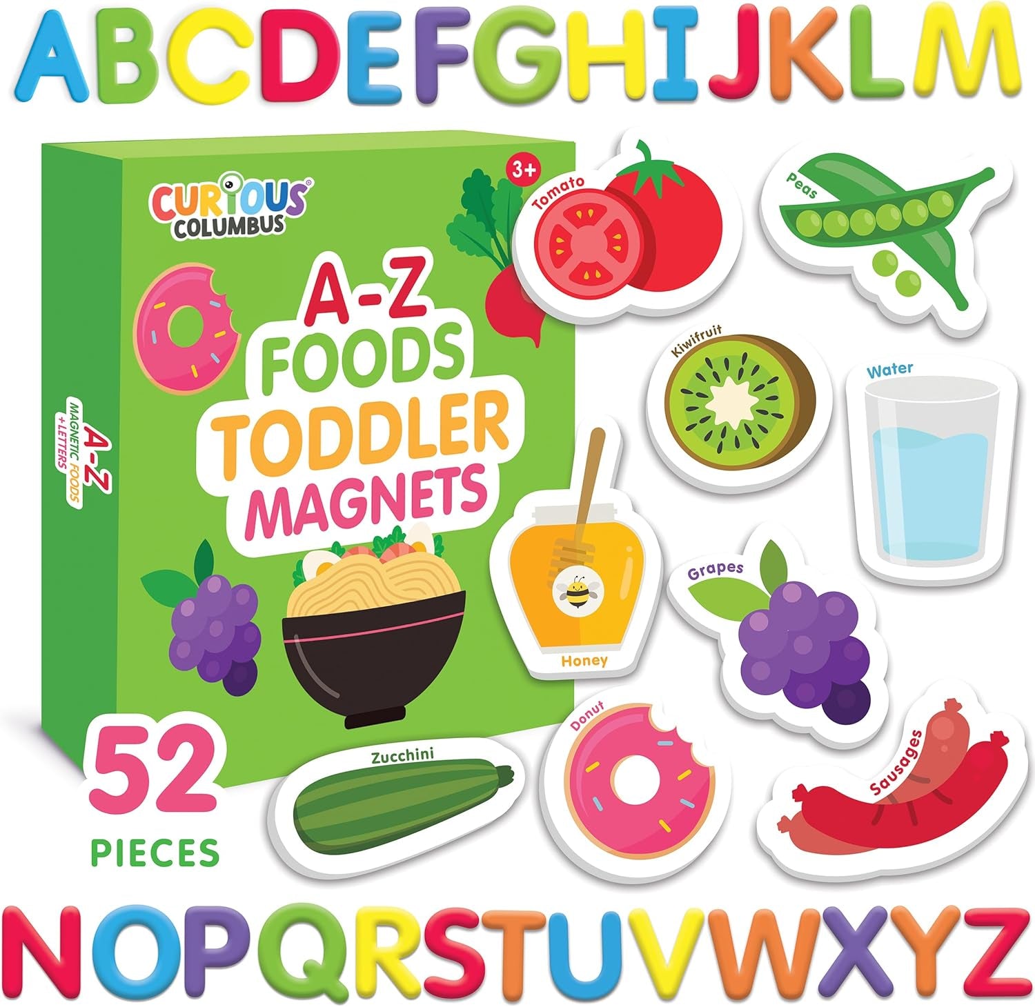 - Fridge Magnets for Toddlers - Learning Magnets for Toddlers - Set of 52 Toddler Magnets - 26 Big Foam Food Magnets + 26 ABC Alphabet Magnets - Fun Refrigerator Magnets for Kids