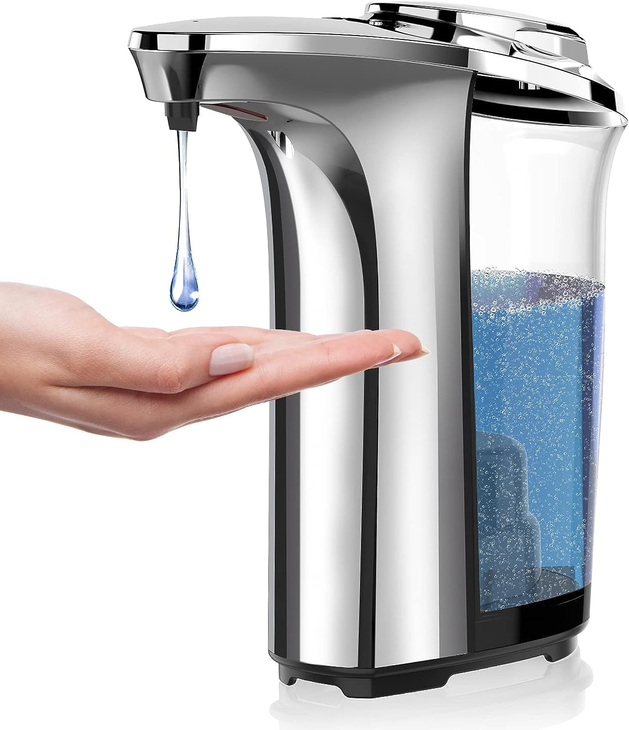 Automatic Soap Dispenser, Touchless Dish Soap Dispenser 17Oz/500Ml with Infrared Sensor, 5 Adjustable Soap Levels, Liquid Hand Soap Dispenser (Silver)