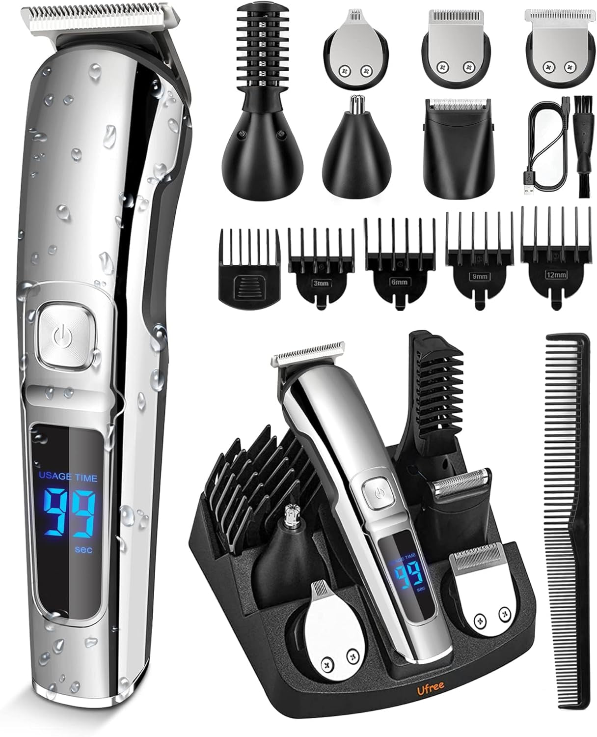 Beard Trimmer for Men, Waterproof Electric Razor for Nose, Body, Face and Mustache, Cordless Hair Clippers Shavers for Men Grooming Kit, Gifts for Men Husband Father