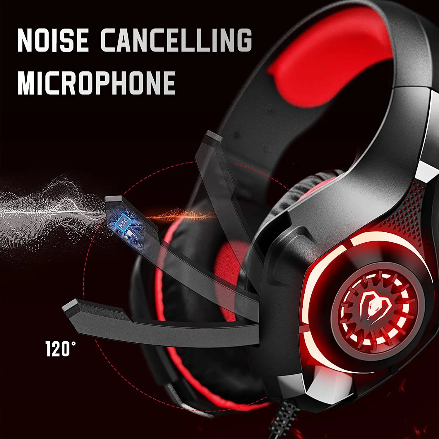 Gaming Headsets for PS5 PS4 Xbox One, Gaming Headphones with Noise Canceling Microphone Surround Sound & LED RGB Light for PC Laptop Headband Headphones Red