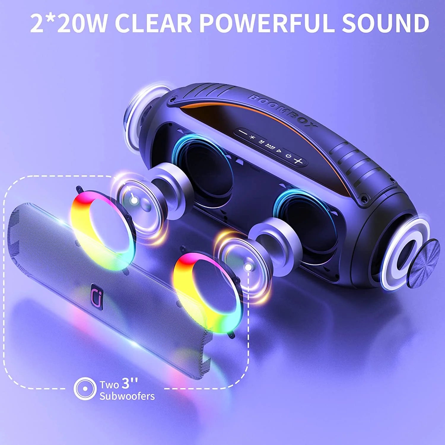 Waterproof Bluetooth Speaker, Wireless Ourdoor Speaker with DJ Lights, Party Speaker with Deep Bass, Portable Home Boombox Speaker for Pool Beach Party