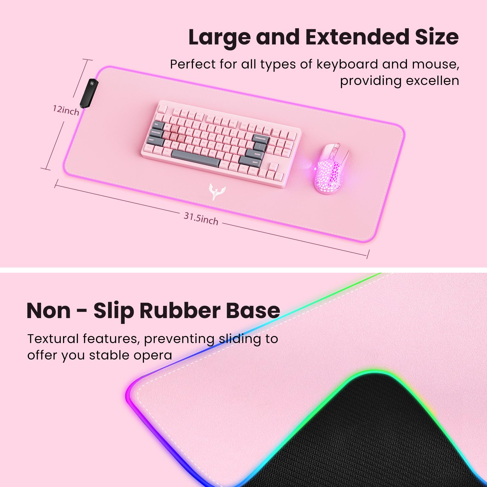 Upgraded Extra Large RGB Gaming Mouse Pad-14 Light Modes, Extended Soft LED Mouse Pad, Anti-Slip Rubber Base, Computer Keyboard Mousepad Mat (31.5 x 12 Inch)