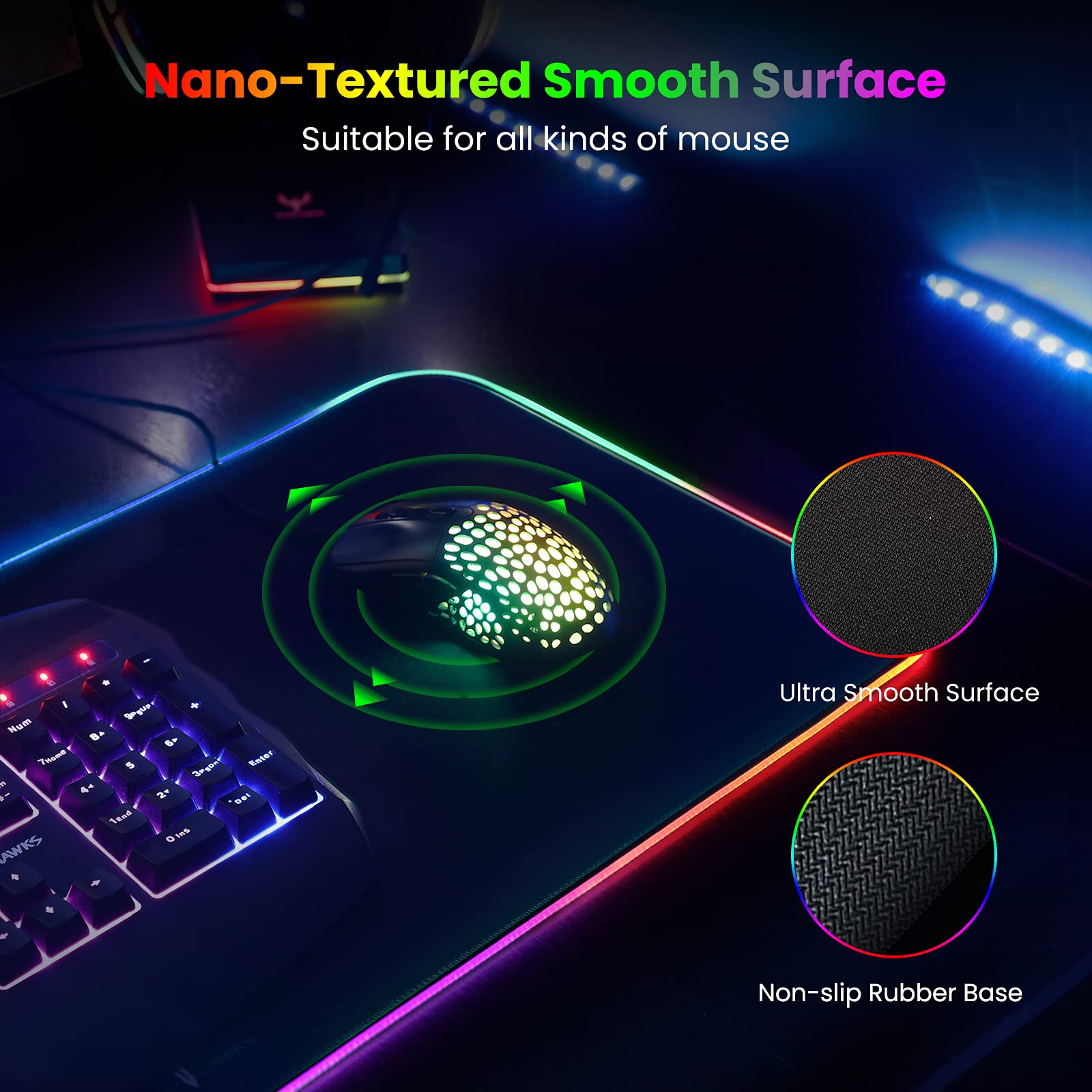 Upgraded Extra Large RGB Gaming Mouse Pad-14 Light Modes, Extended Soft LED Mouse Pad, Anti-Slip Rubber Base, Computer Keyboard Mousepad Mat (31.5 x 12 Inch)