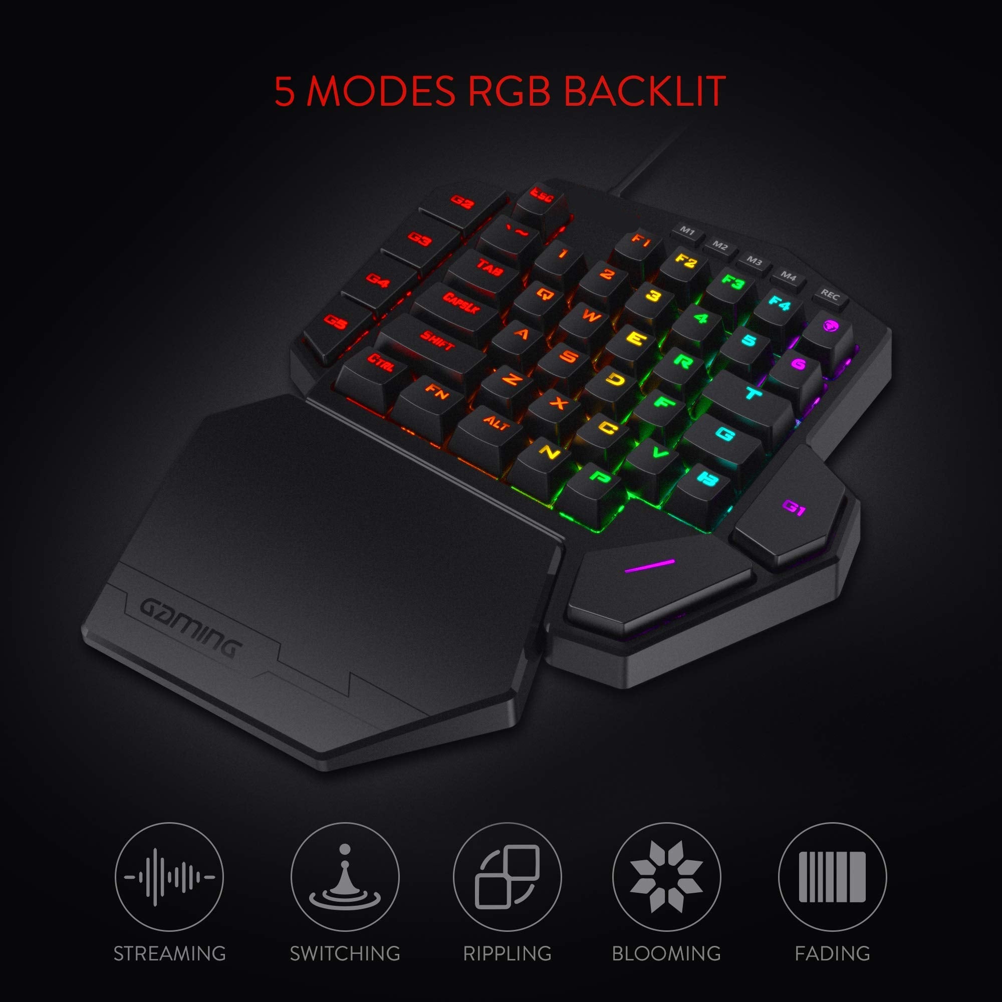 Upgraded  One-Handed Wired RGB Mechanical Gaming Keyboard, 42 Keys Type-C Keypad with Hot-Swappable Socket, 7 Macro Keys & Detachable Wrist Rest