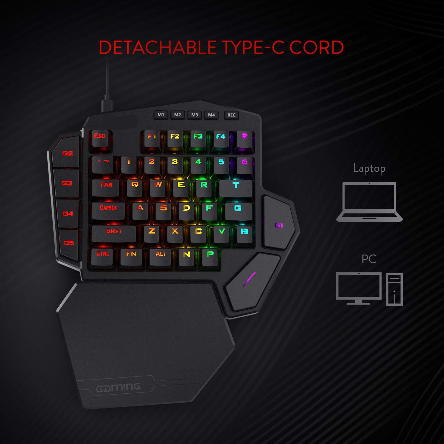 Upgraded  One-Handed Wired RGB Mechanical Gaming Keyboard, 42 Keys Type-C Keypad with Hot-Swappable Socket, 7 Macro Keys & Detachable Wrist Rest