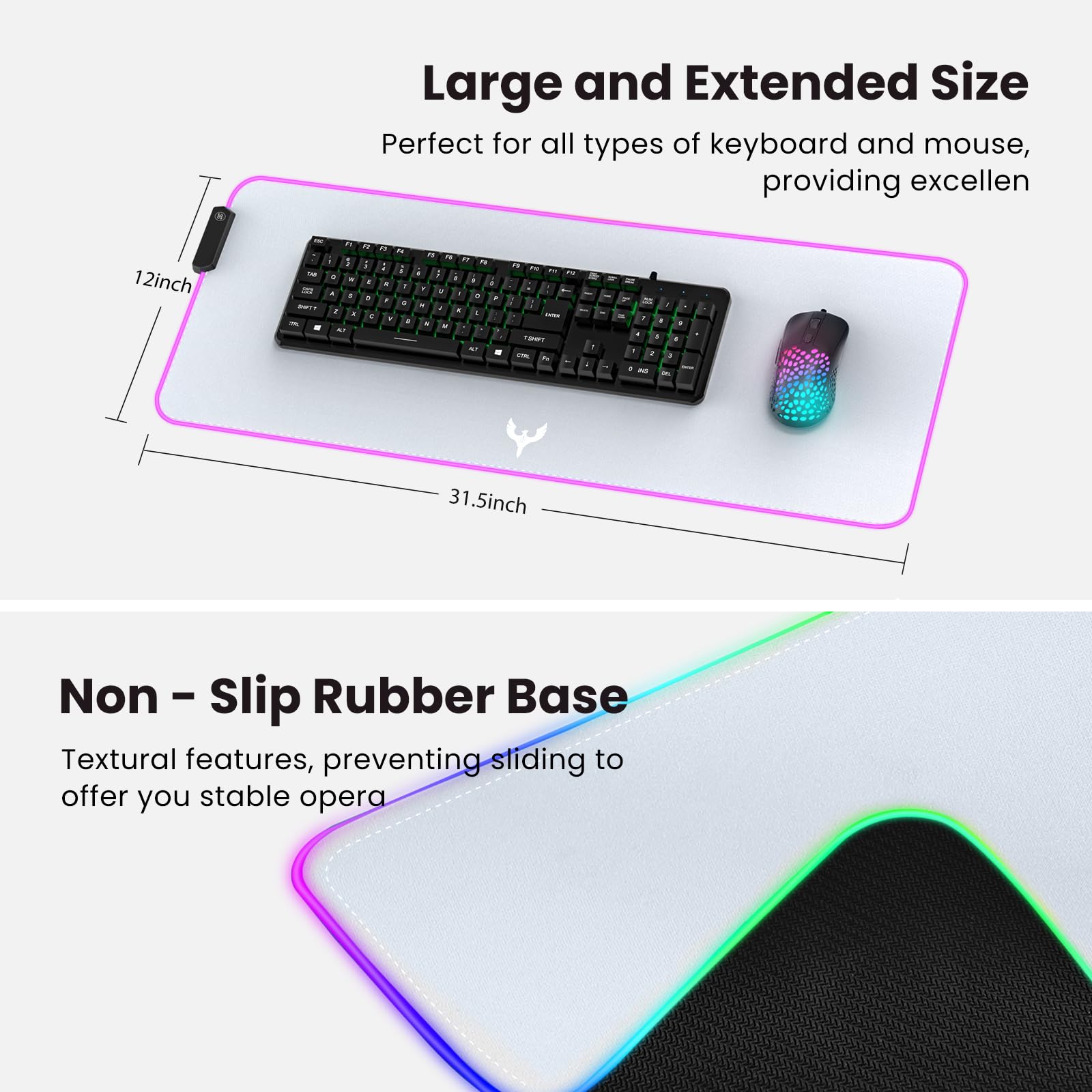 Upgraded Extra Large RGB Gaming Mouse Pad-14 Light Modes, Extended Soft LED Mouse Pad, Anti-Slip Rubber Base, Computer Keyboard Mousepad Mat (31.5 x 12 Inch)