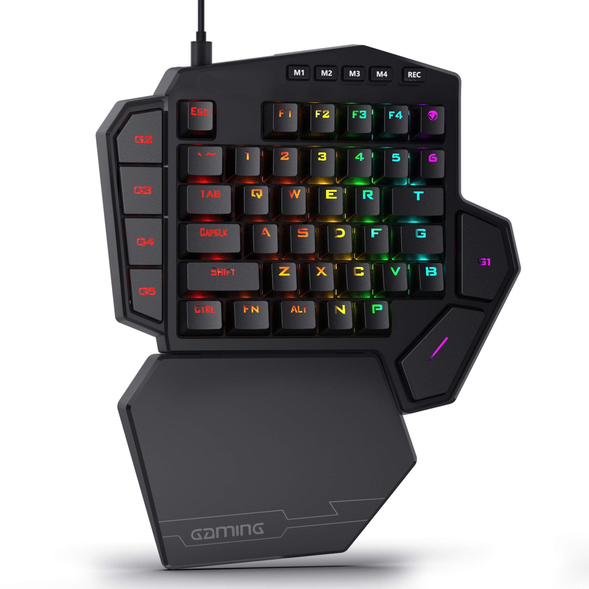 Upgraded  One-Handed Wired RGB Mechanical Gaming Keyboard, 42 Keys Type-C Keypad with Hot-Swappable Socket, 7 Macro Keys & Detachable Wrist Rest