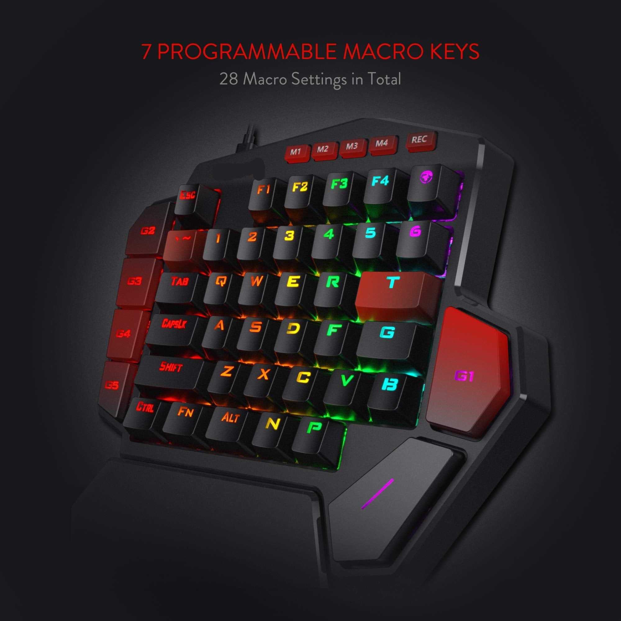 Upgraded  One-Handed Wired RGB Mechanical Gaming Keyboard, 42 Keys Type-C Keypad with Hot-Swappable Socket, 7 Macro Keys & Detachable Wrist Rest